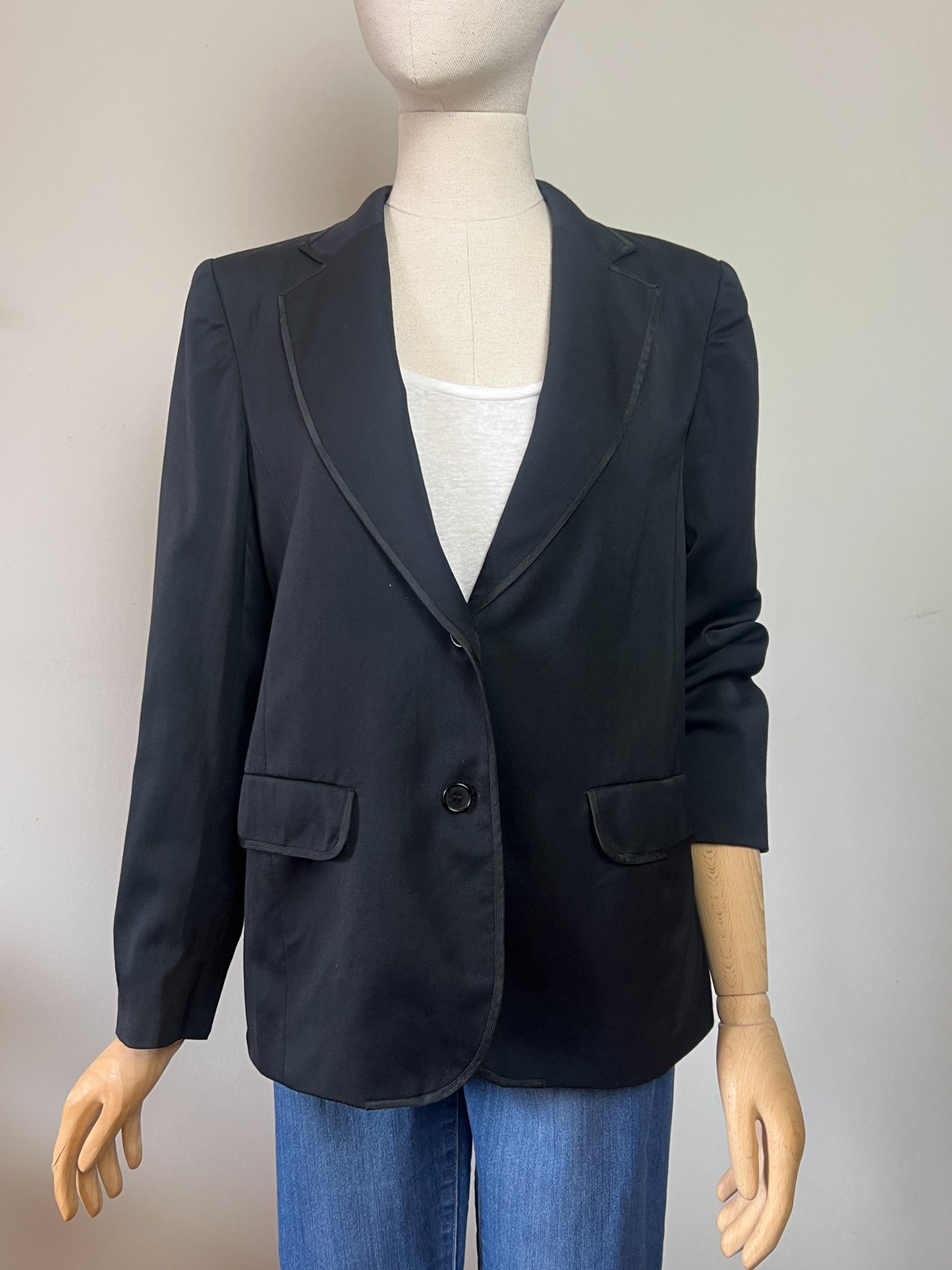 Blazer TED LAPIDUS Diffusion Vintage Années 80/90 - 100% Laine Vierge Noire - Galons Élégants - Made in France - Taille 38/40 FR
