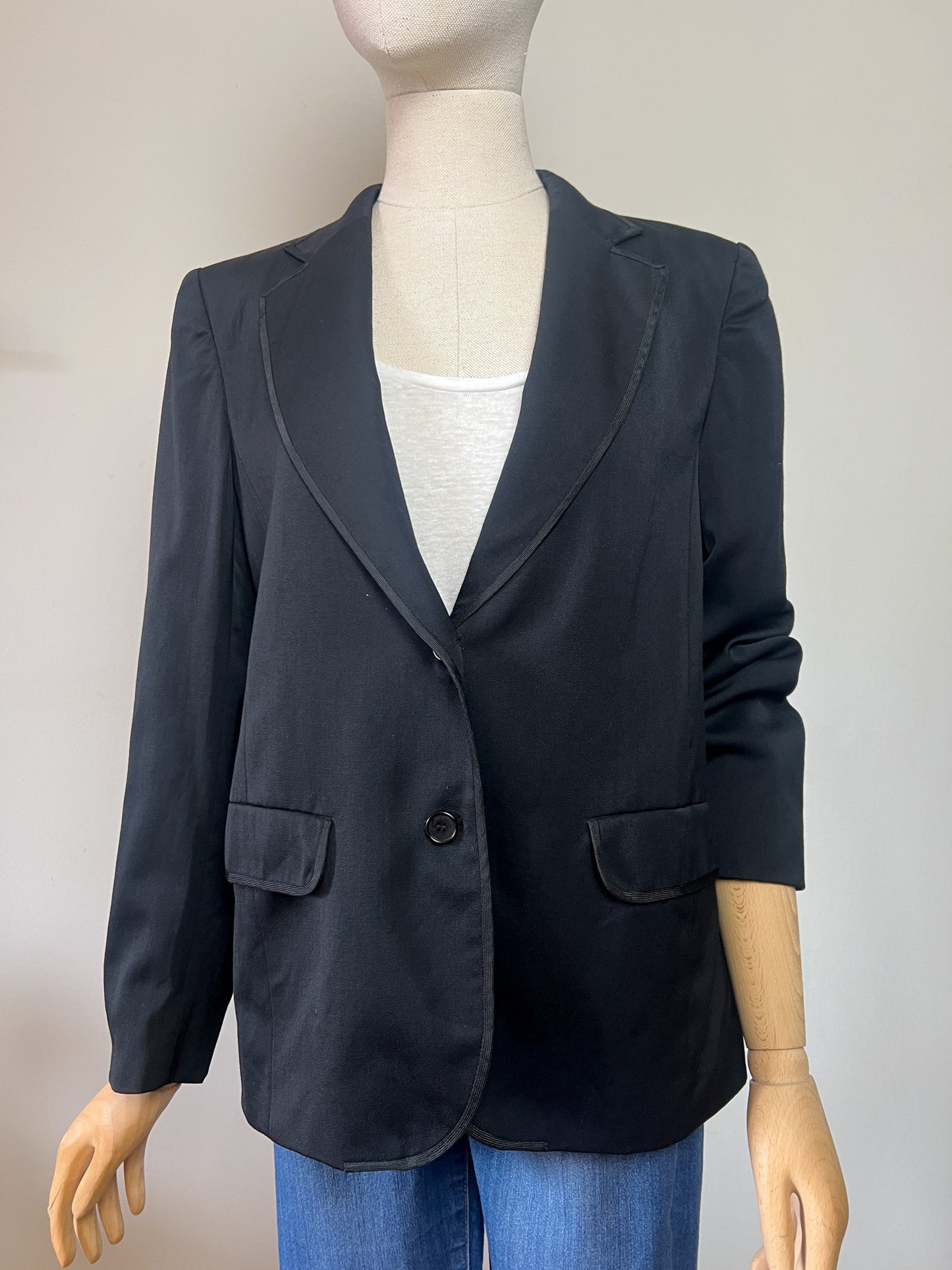 Blazer TED LAPIDUS Diffusion Vintage Années 80/90 - 100% Laine Vierge Noire - Galons Élégants - Made in France - Taille 38/40 FR