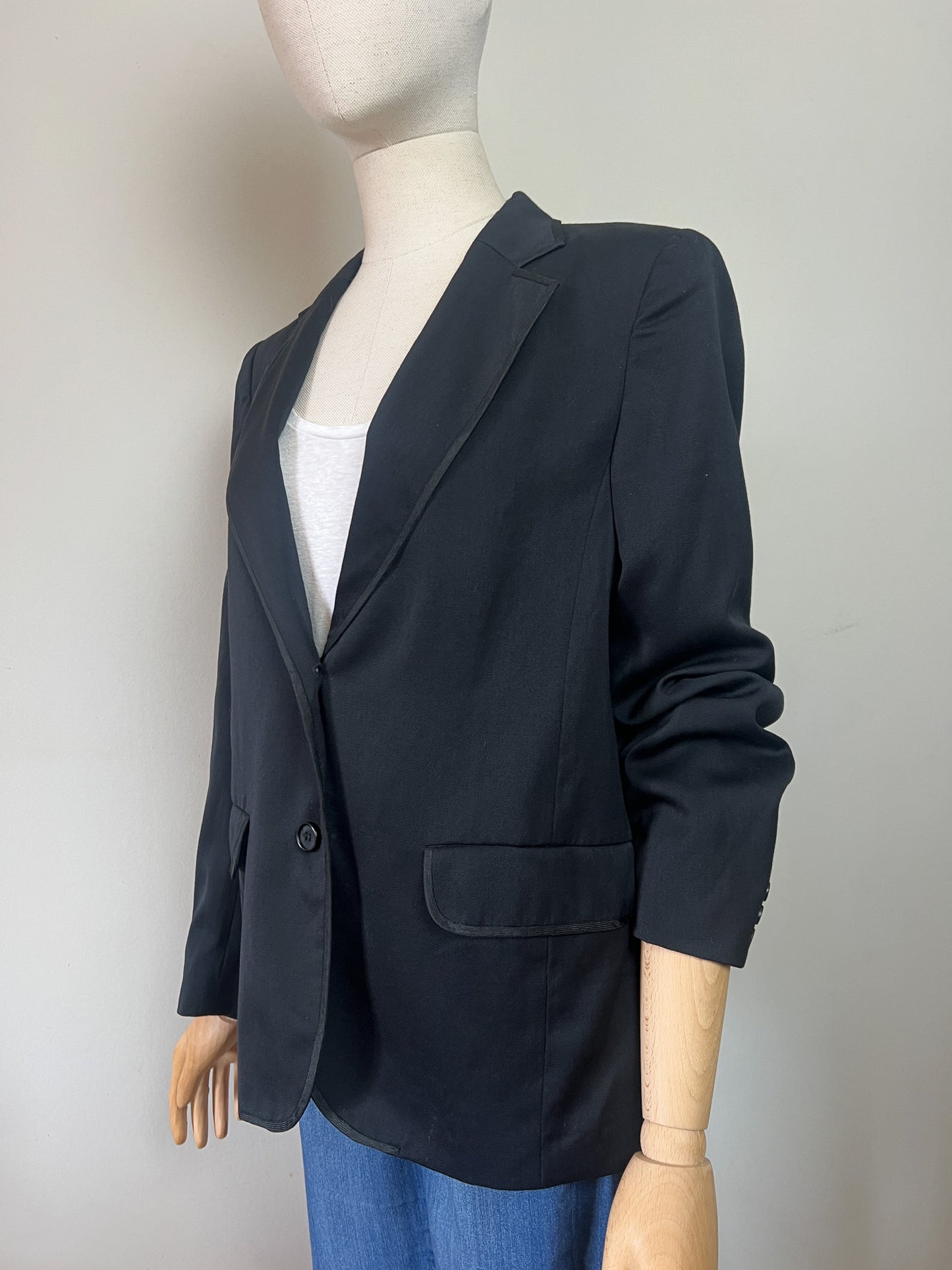 Blazer TED LAPIDUS Diffusion Vintage Années 80/90 - 100% Laine Vierge Noire - Galons Élégants - Made in France - Taille 38/40 FR