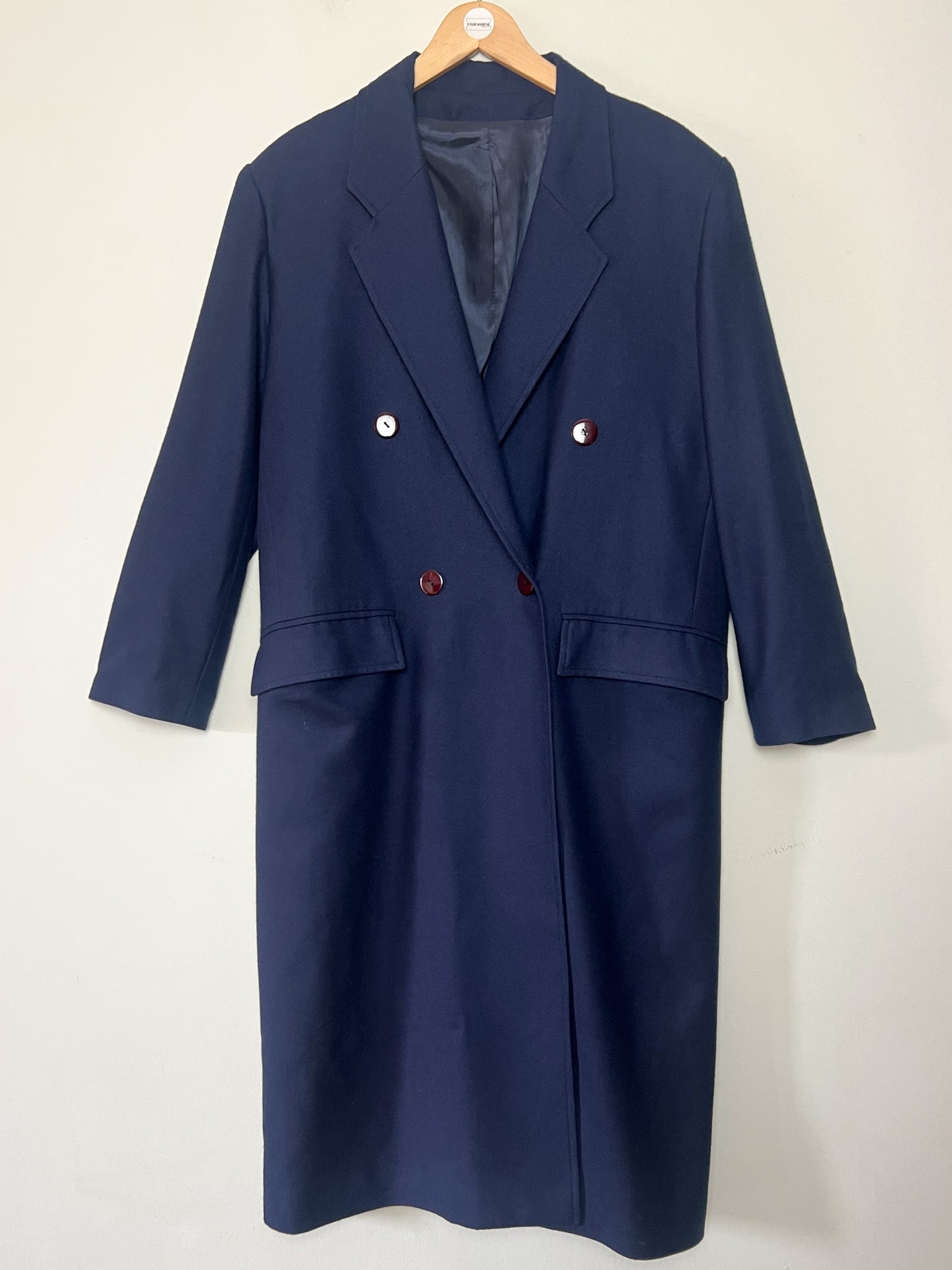 Manteau Long Vintage 100% Laine Marine - Fabriqué en France - T. 40/42