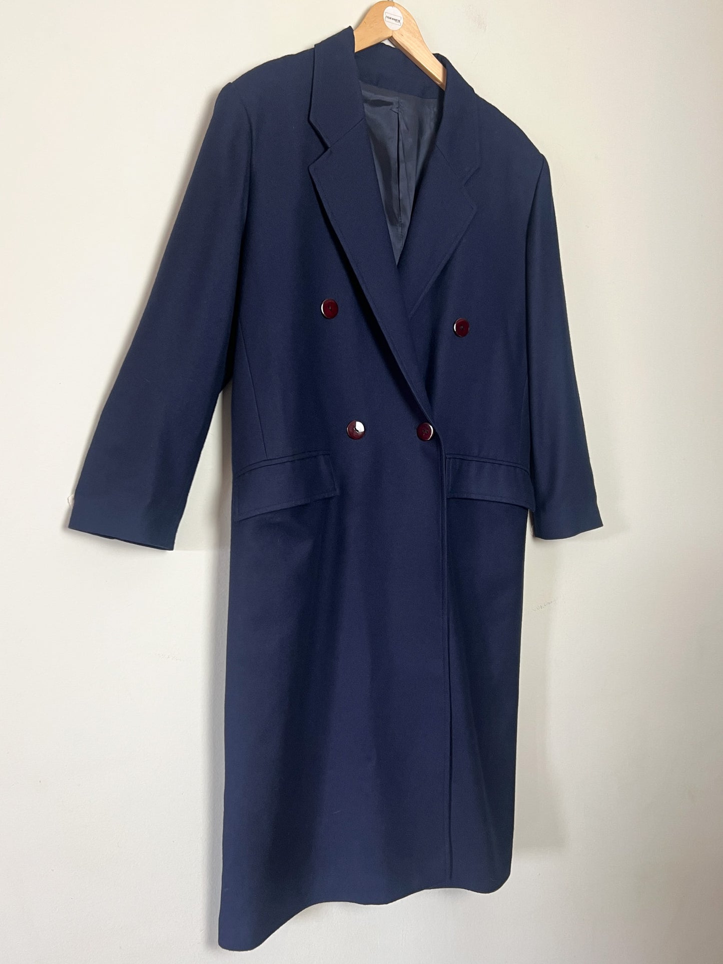 Manteau Long Vintage 100% Laine Marine - Fabriqué en France - T. 40/42