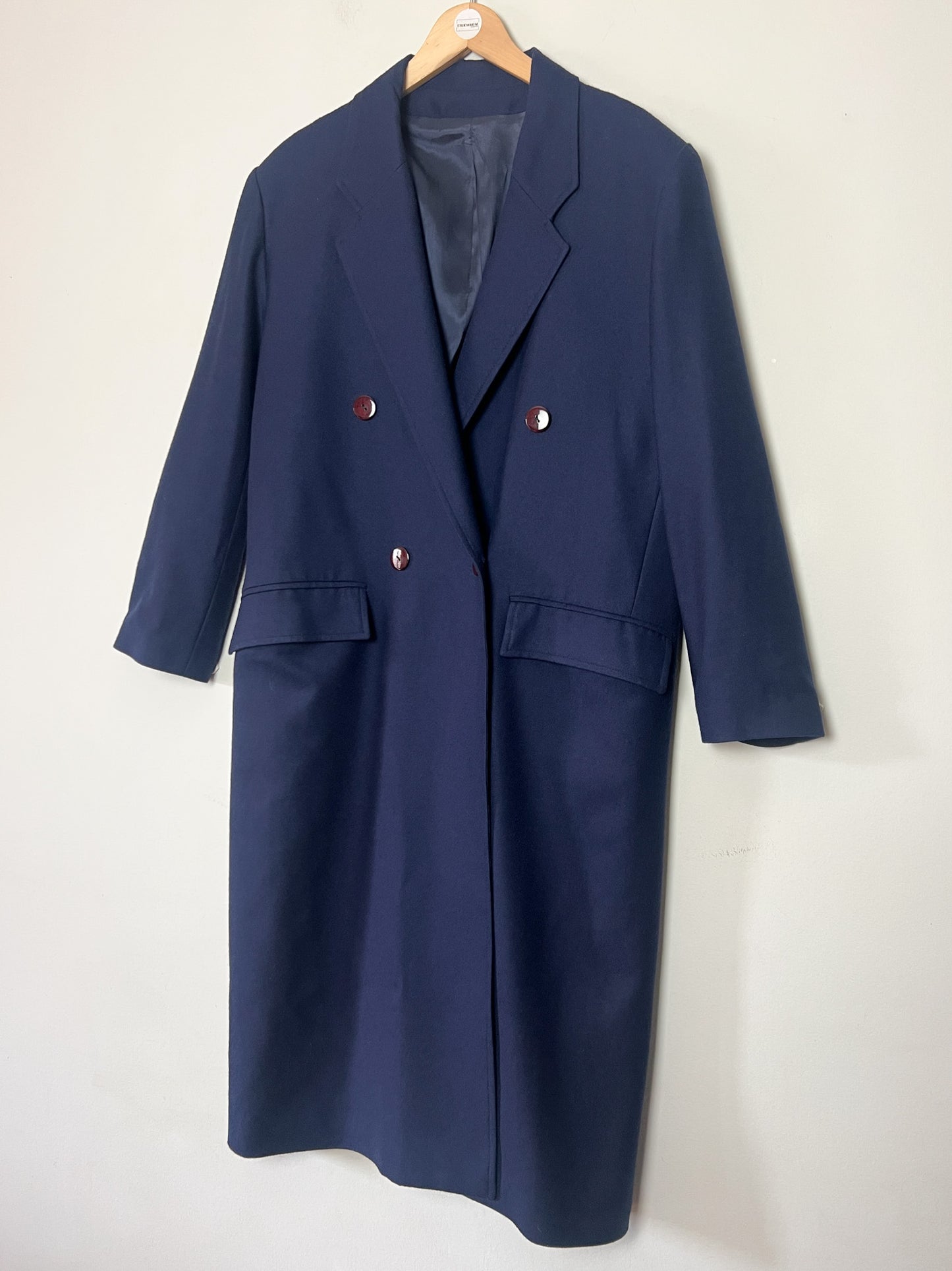 Manteau Long Vintage 100% Laine Marine - Fabriqué en France - T. 40/42