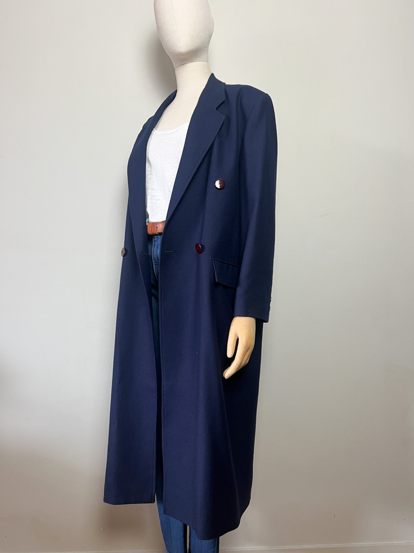 Manteau Long Vintage 100% Laine Marine - Fabriqué en France - T. 40/42