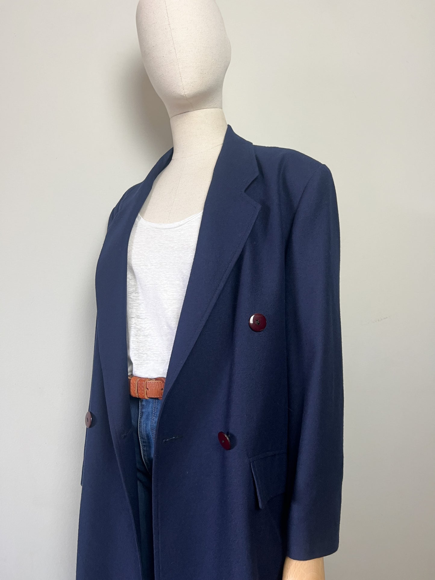 Manteau Long Vintage 100% Laine Marine - Fabriqué en France - T. 40/42