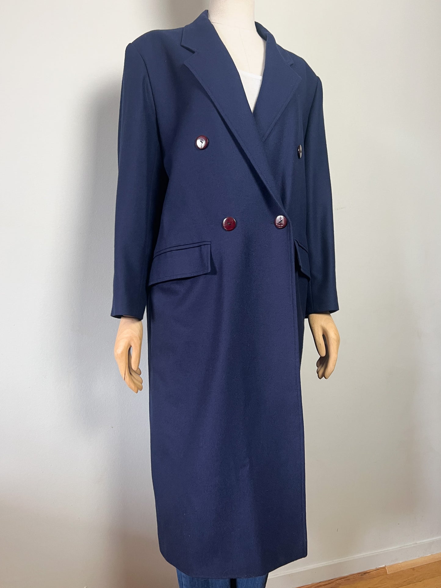 Manteau Long Vintage 100% Laine Marine - Fabriqué en France - T. 40/42