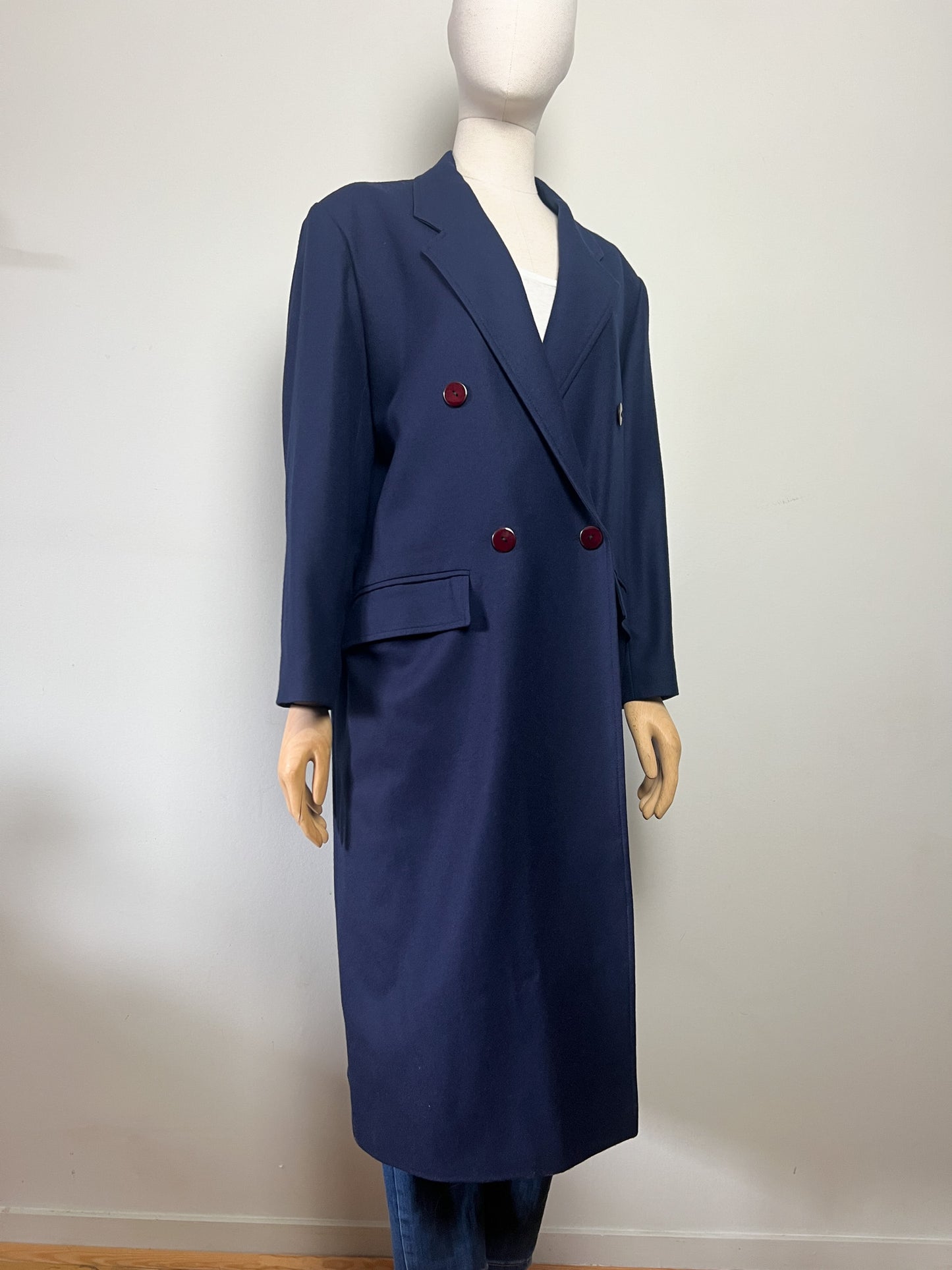 Manteau Long Vintage 100% Laine Marine - Fabriqué en France - T. 40/42