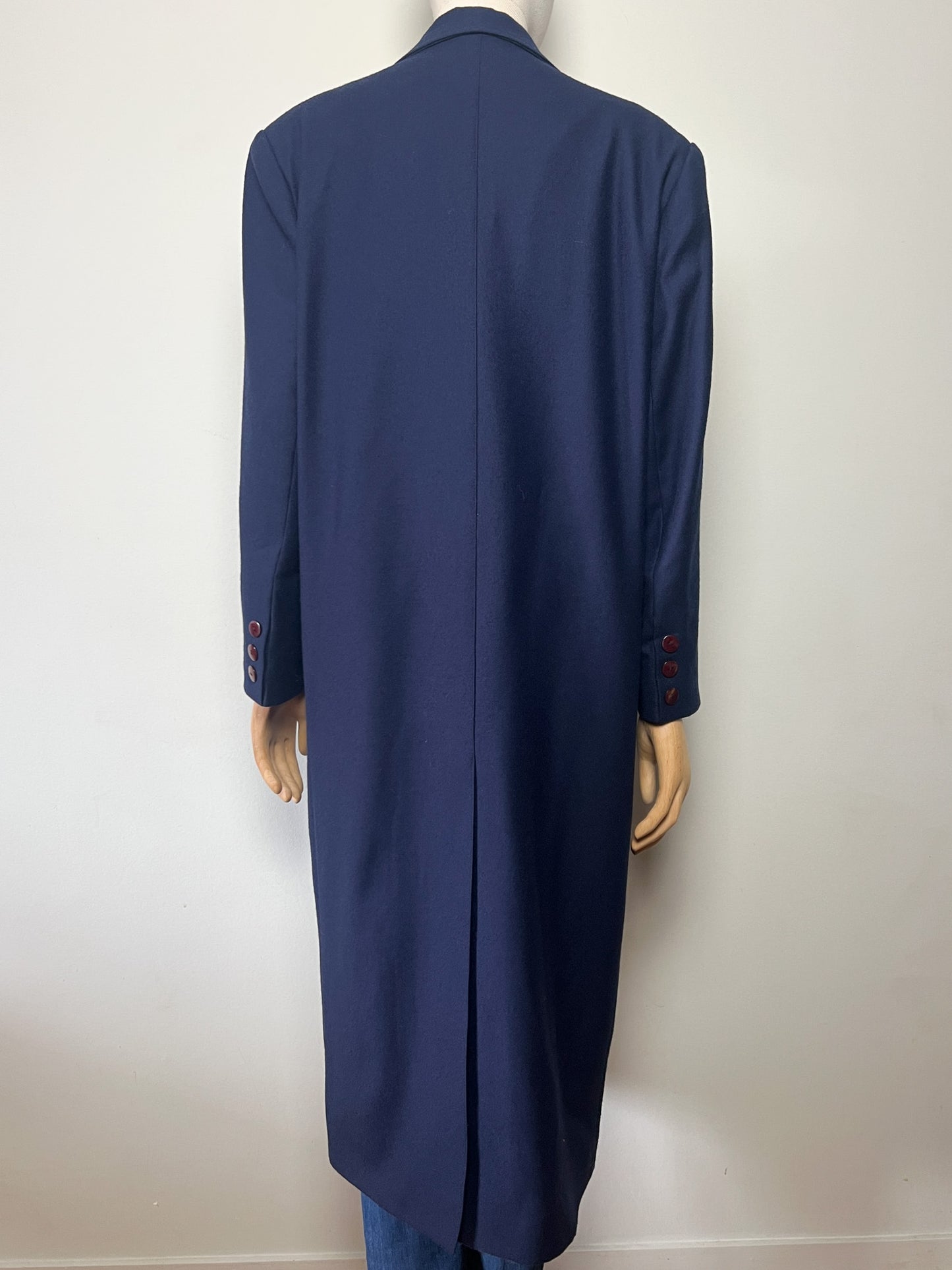 Manteau Long Vintage 100% Laine Marine - Fabriqué en France - T. 40/42