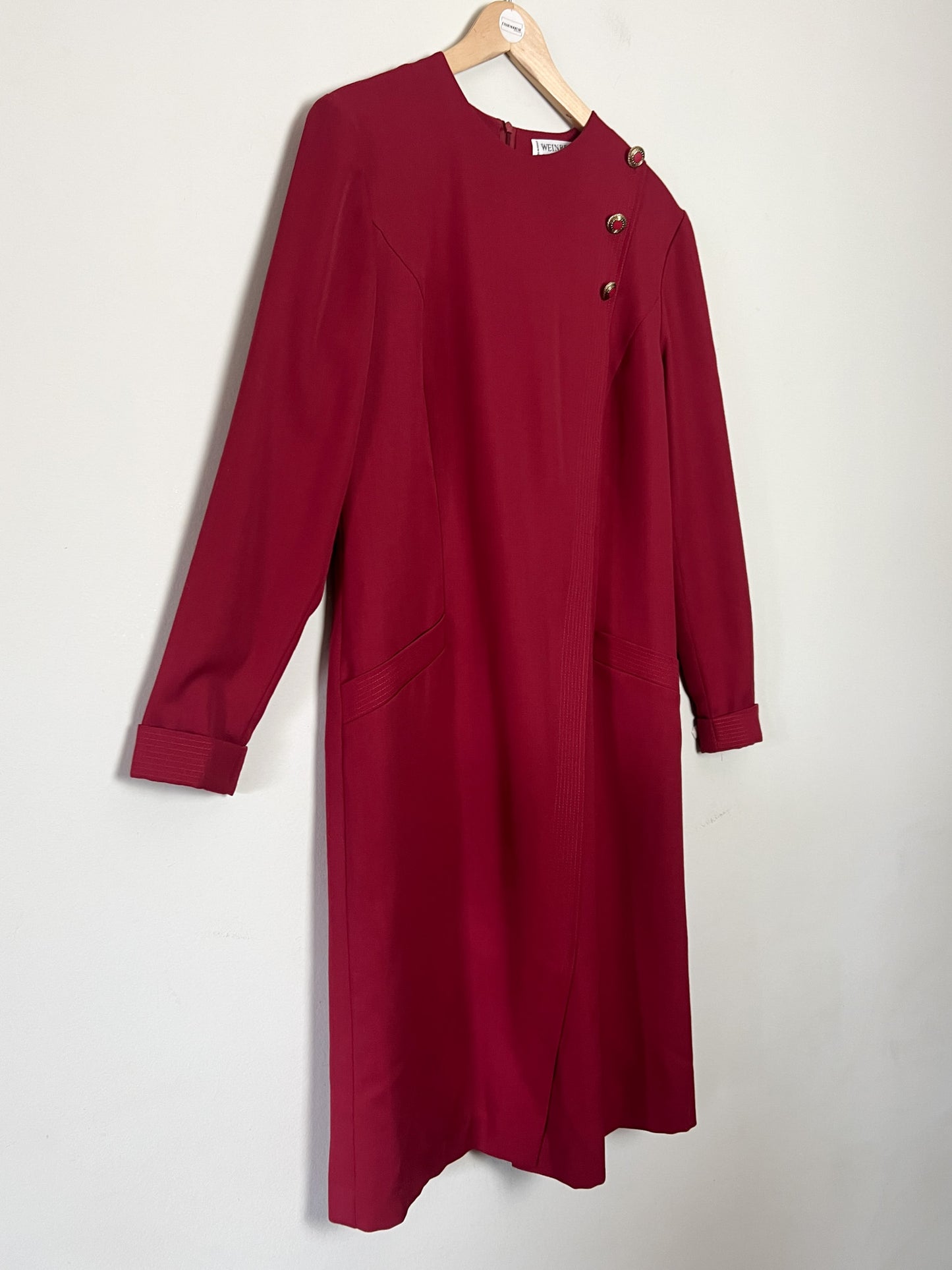 Robe Vintage Weinberg Paris - Rouge Foncé - Détails Boutons et Plis - T. 40