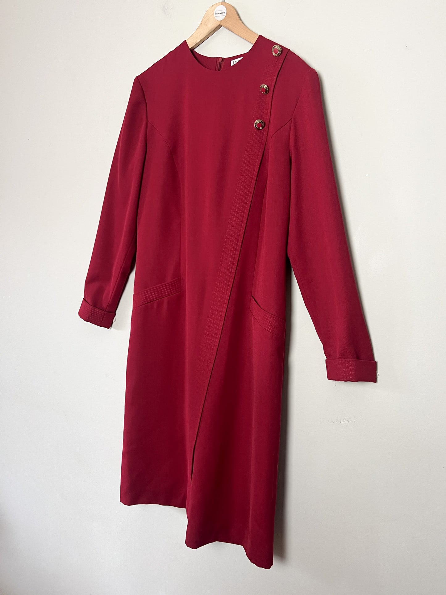 Robe Vintage Weinberg Paris - Rouge Foncé - Détails Boutons et Plis - T. 40