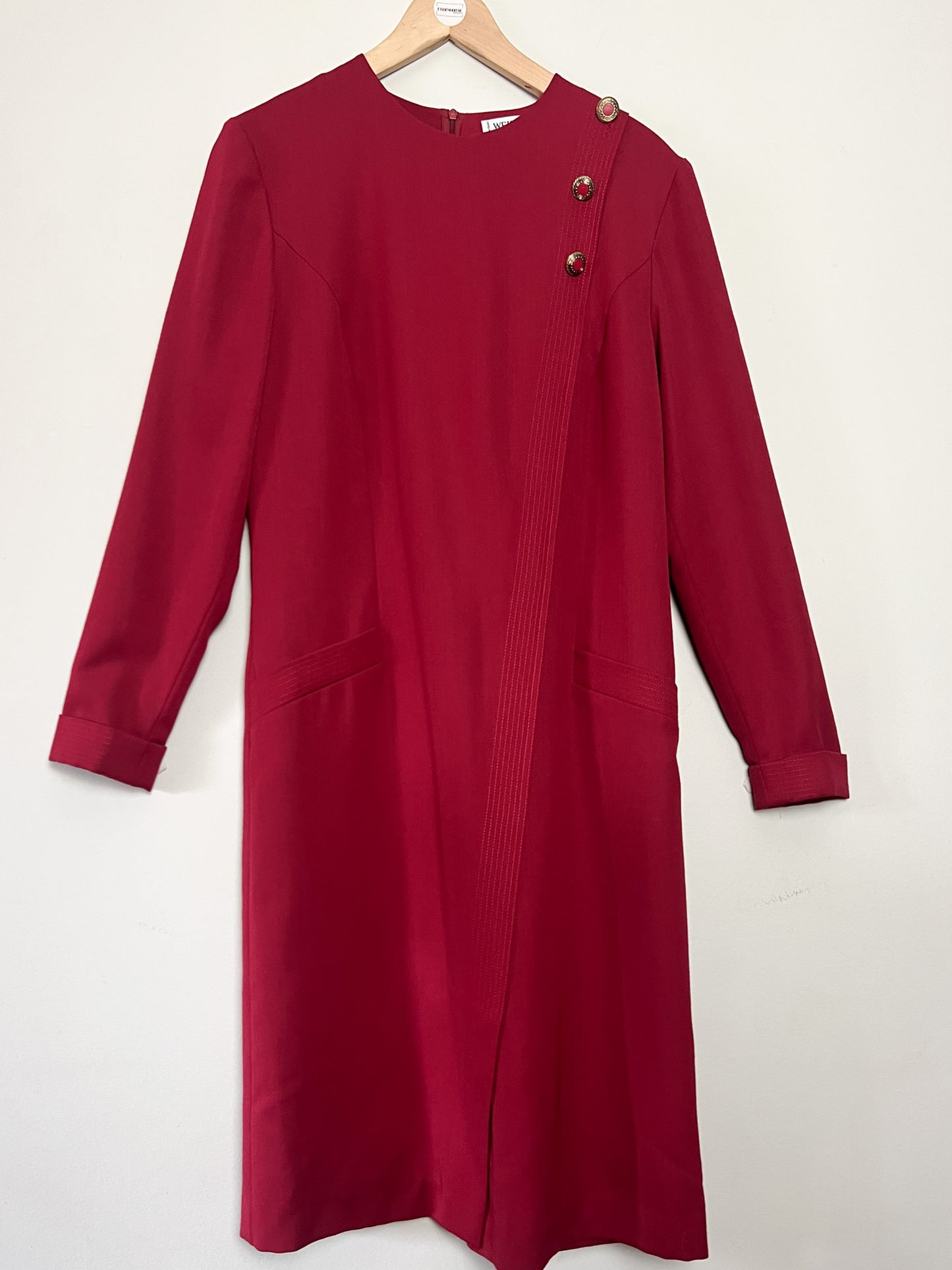 Robe Vintage Weinberg Paris - Rouge Foncé - Détails Boutons et Plis - T. 40