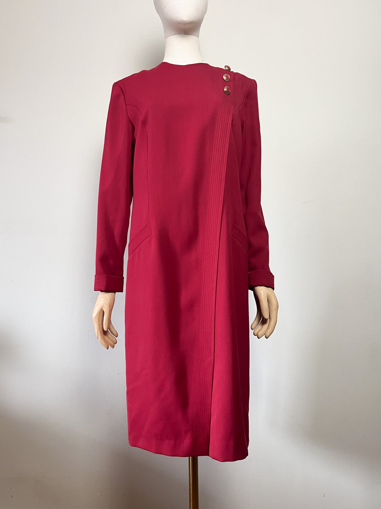 Robe Vintage Weinberg Paris - Rouge Foncé - Détails Boutons et Plis - T. 40
