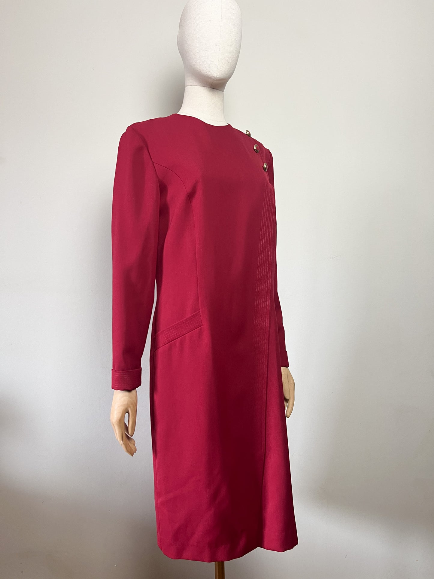 Robe Vintage Weinberg Paris - Rouge Foncé - Détails Boutons et Plis - T. 40