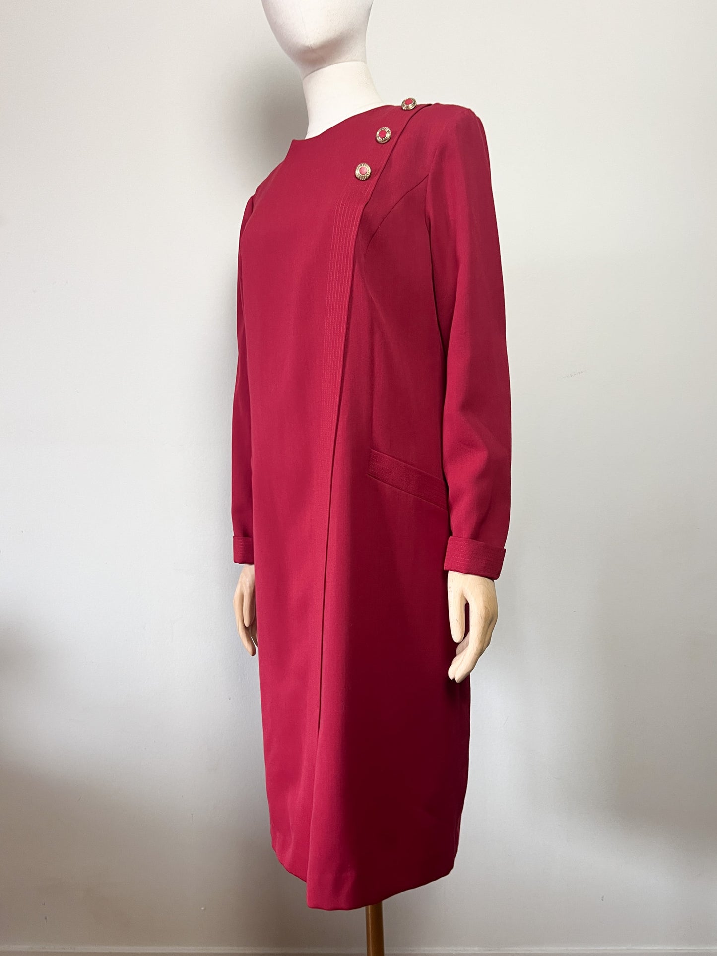 Robe Vintage Weinberg Paris - Rouge Foncé - Détails Boutons et Plis - T. 40