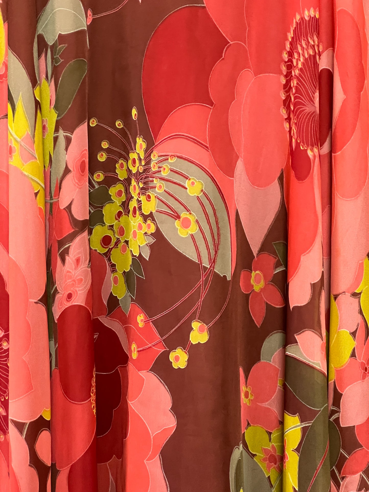 Robe Longue Vaporeuse Vintage Années 70 - Imprimé Floral Chaleureux - Fabriquée en France - T. 36/38