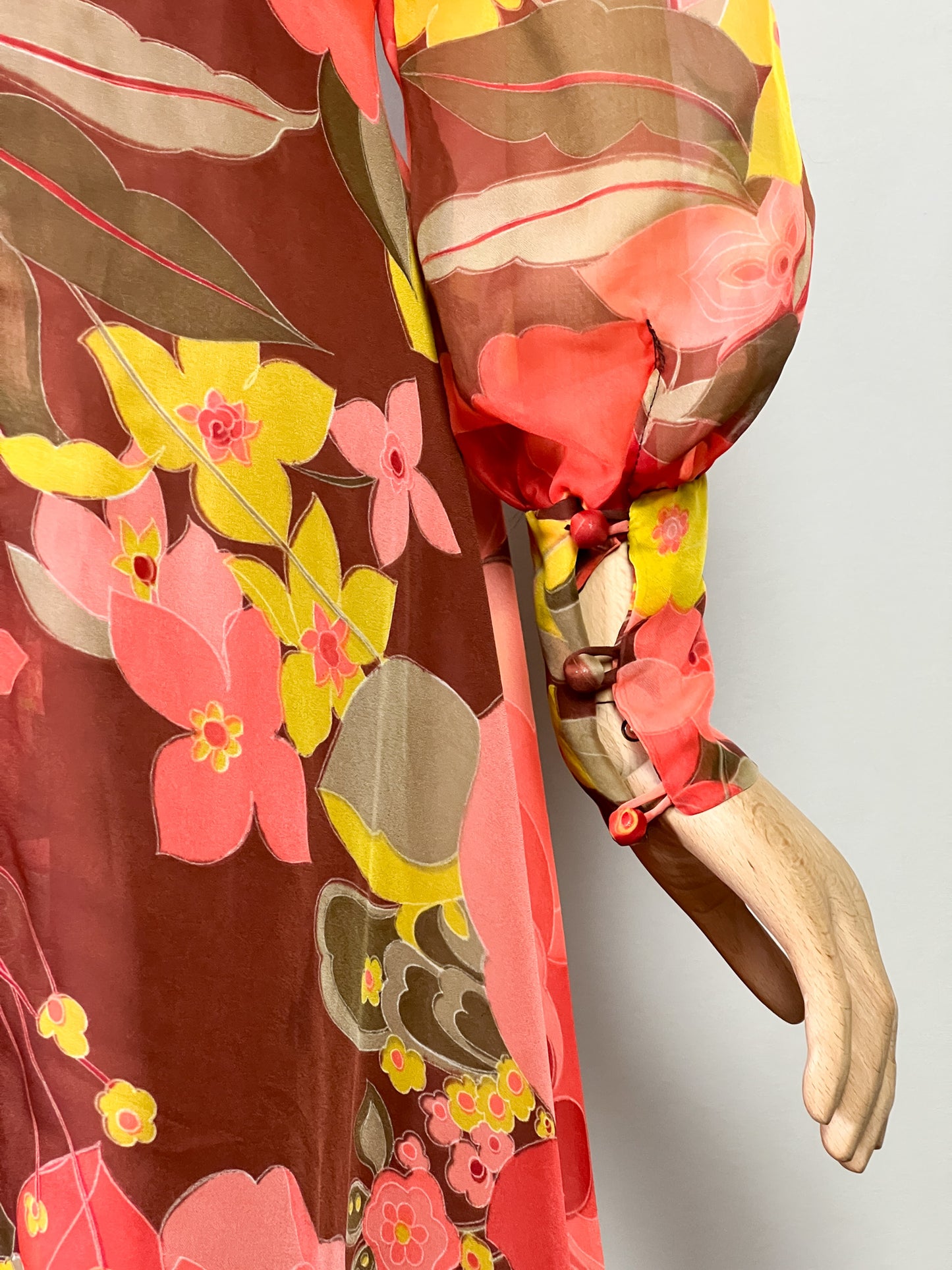Robe Longue Vaporeuse Vintage Années 70 - Imprimé Floral Chaleureux - Fabriquée en France - T. 36/38