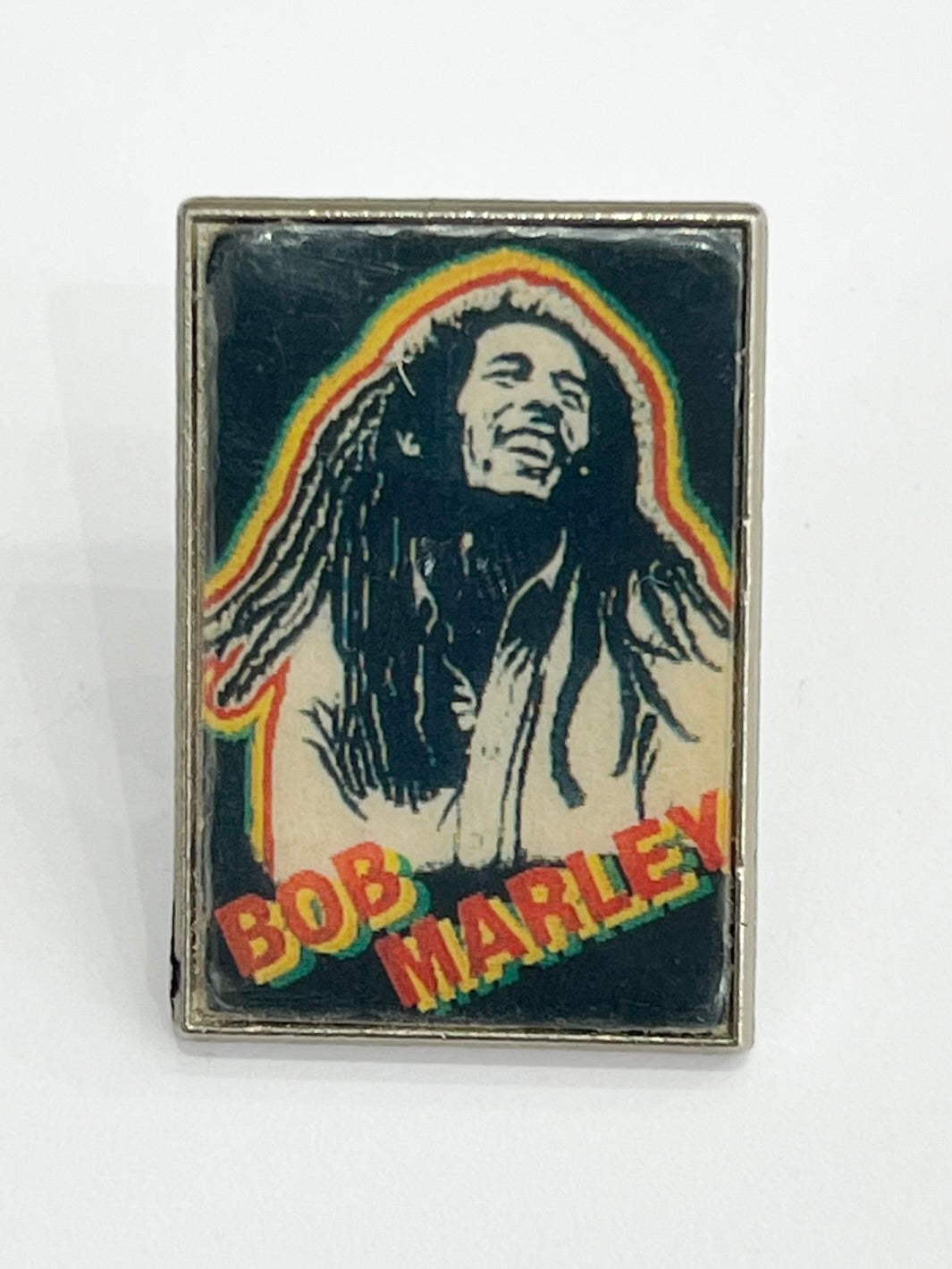 Pin's vintage Bob Marley rasta rectangulaire sous résine — Années 80/90