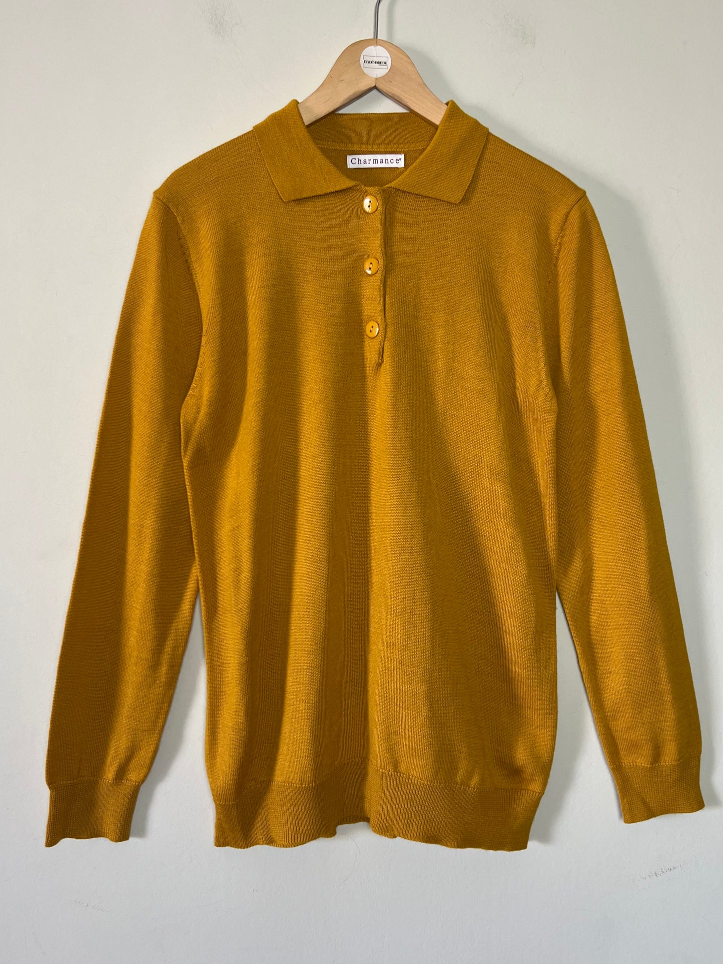 Pull Vintage Charmance Col Boutonné - Laine et Acrylique Moutarde - T. 42