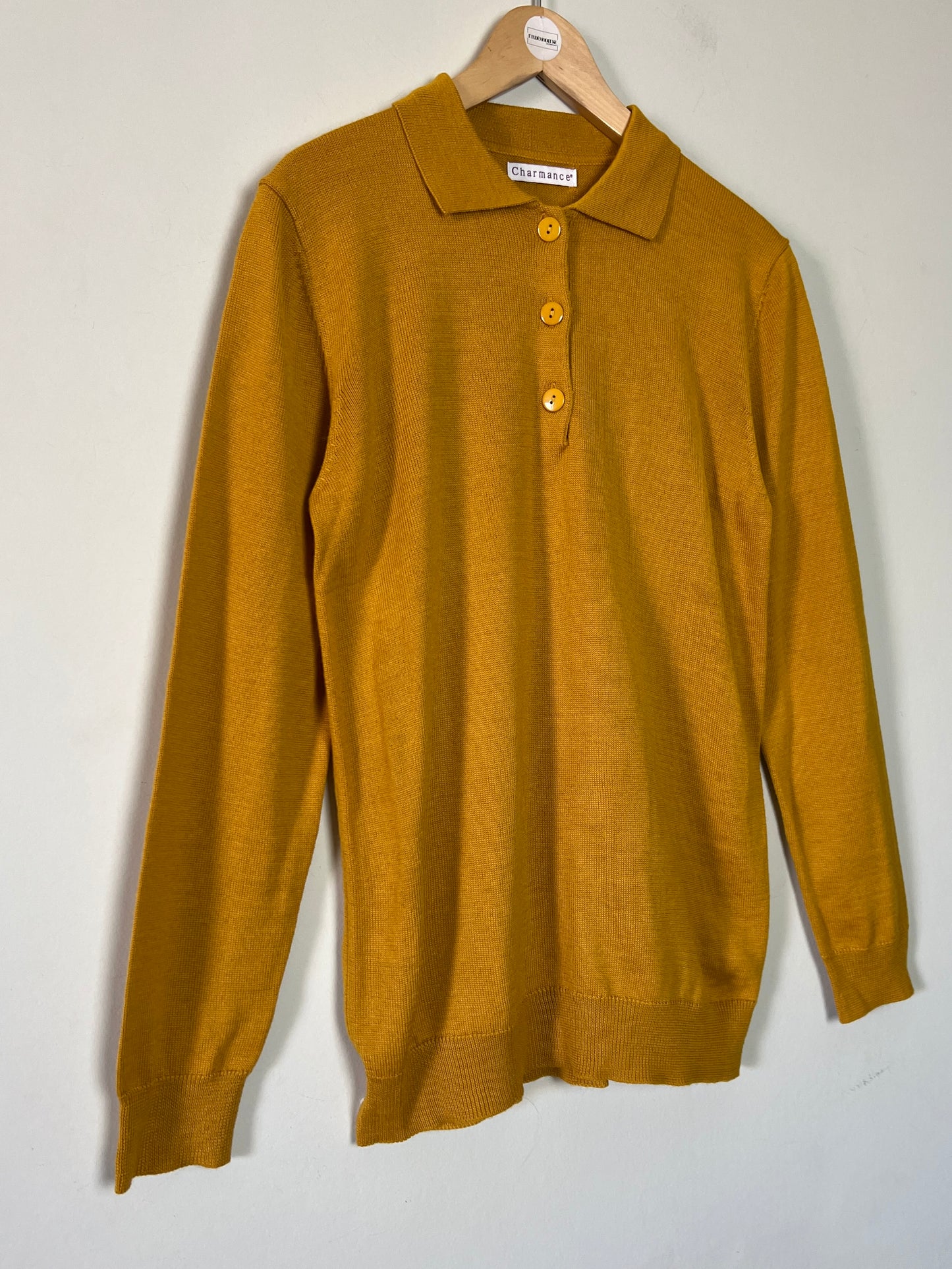 Pull Vintage Charmance Col Boutonné - Laine et Acrylique Moutarde - T. 42