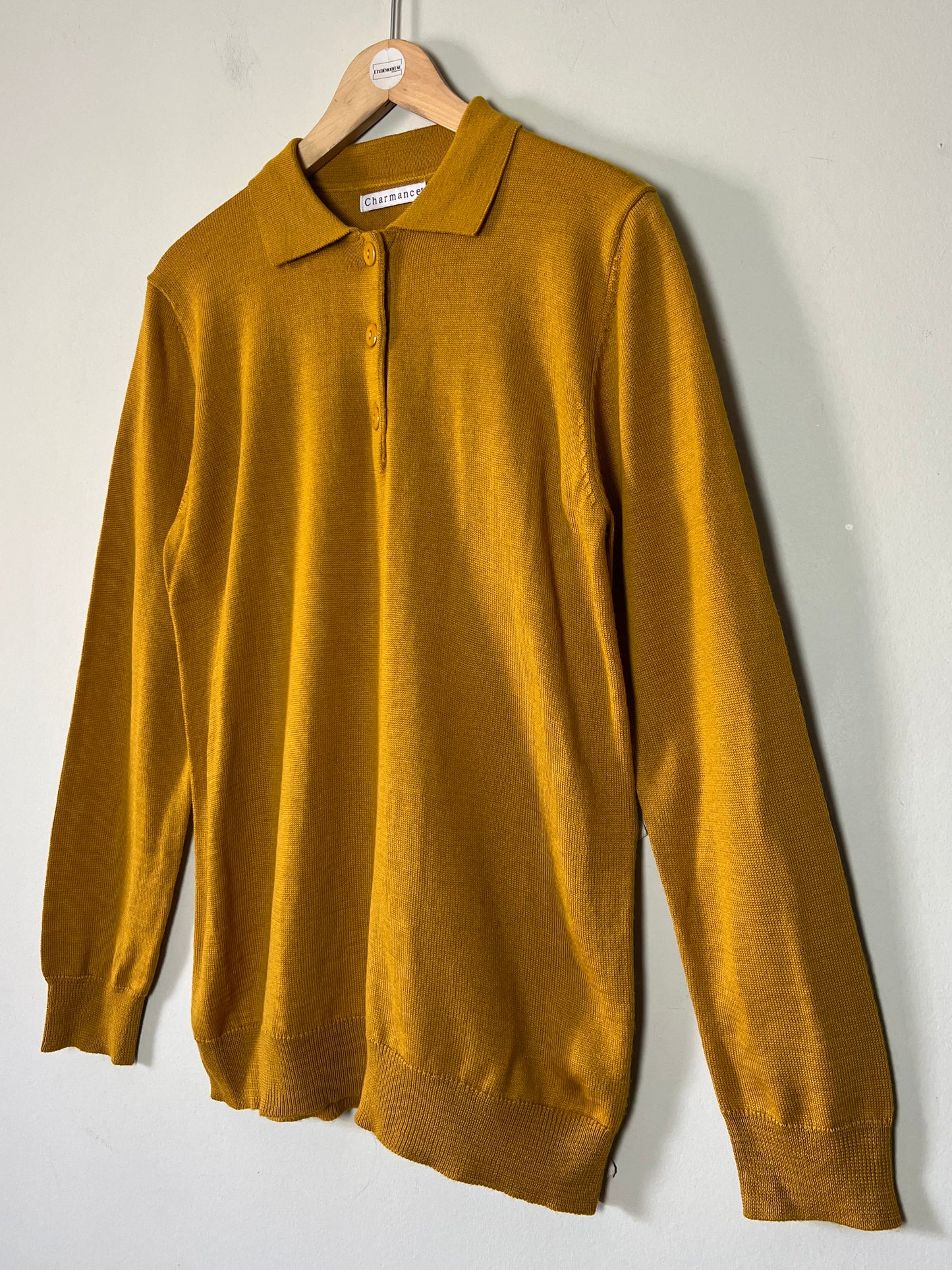Pull Vintage Charmance Col Boutonné - Laine et Acrylique Moutarde - T. 42