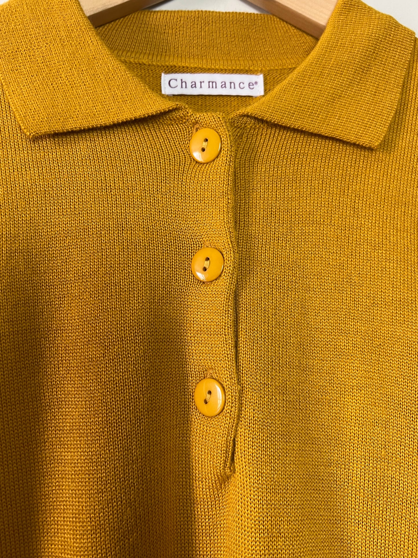 Pull Vintage Charmance Col Boutonné - Laine et Acrylique Moutarde - T. 42