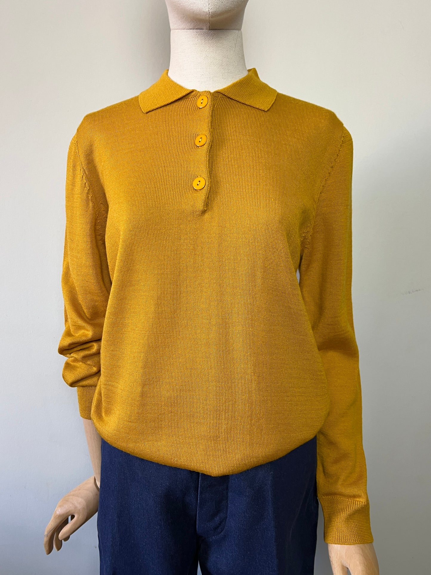 Pull Vintage Charmance Col Boutonné - Laine et Acrylique Moutarde - T. 42
