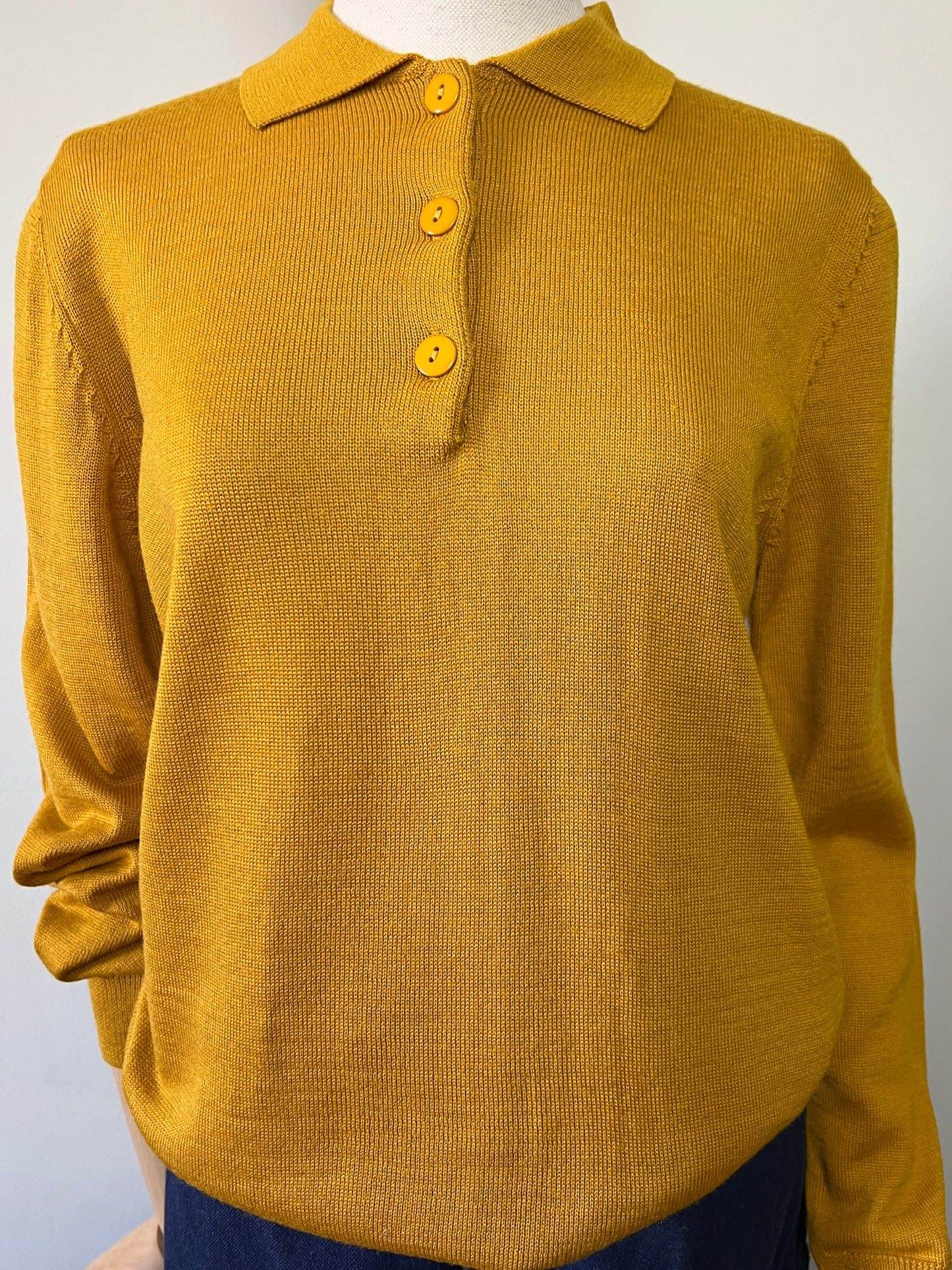 Pull Vintage Charmance Col Boutonné - Laine et Acrylique Moutarde - T. 42