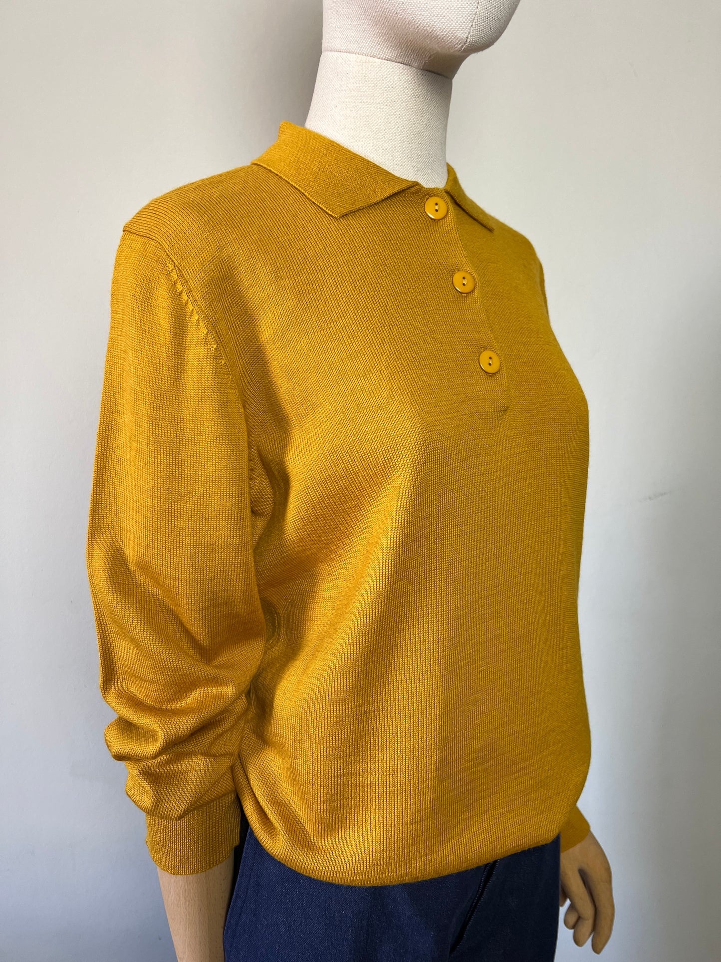 Pull Vintage Charmance Col Boutonné - Laine et Acrylique Moutarde - T. 42