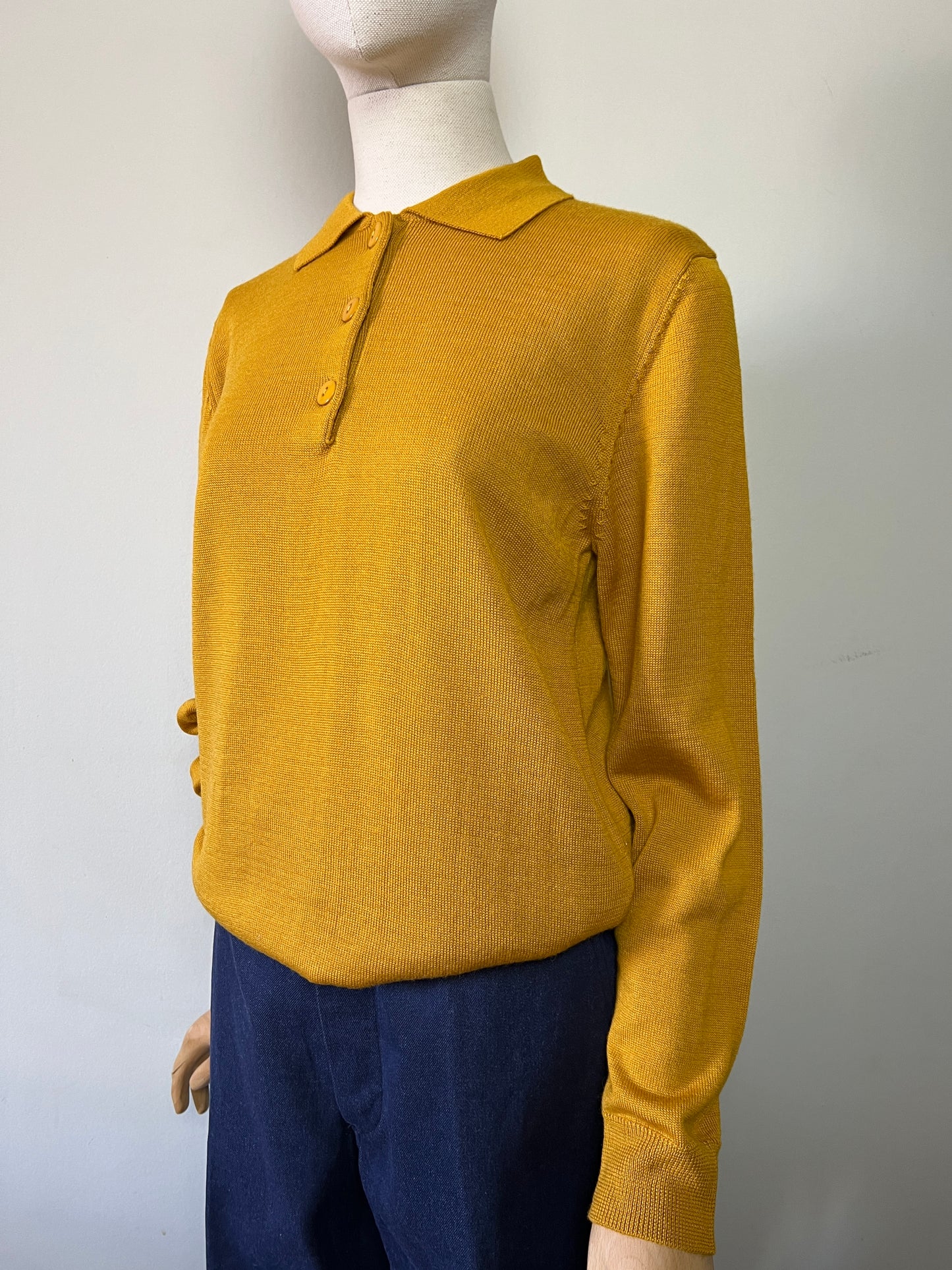 Pull Vintage Charmance Col Boutonné - Laine et Acrylique Moutarde - T. 42