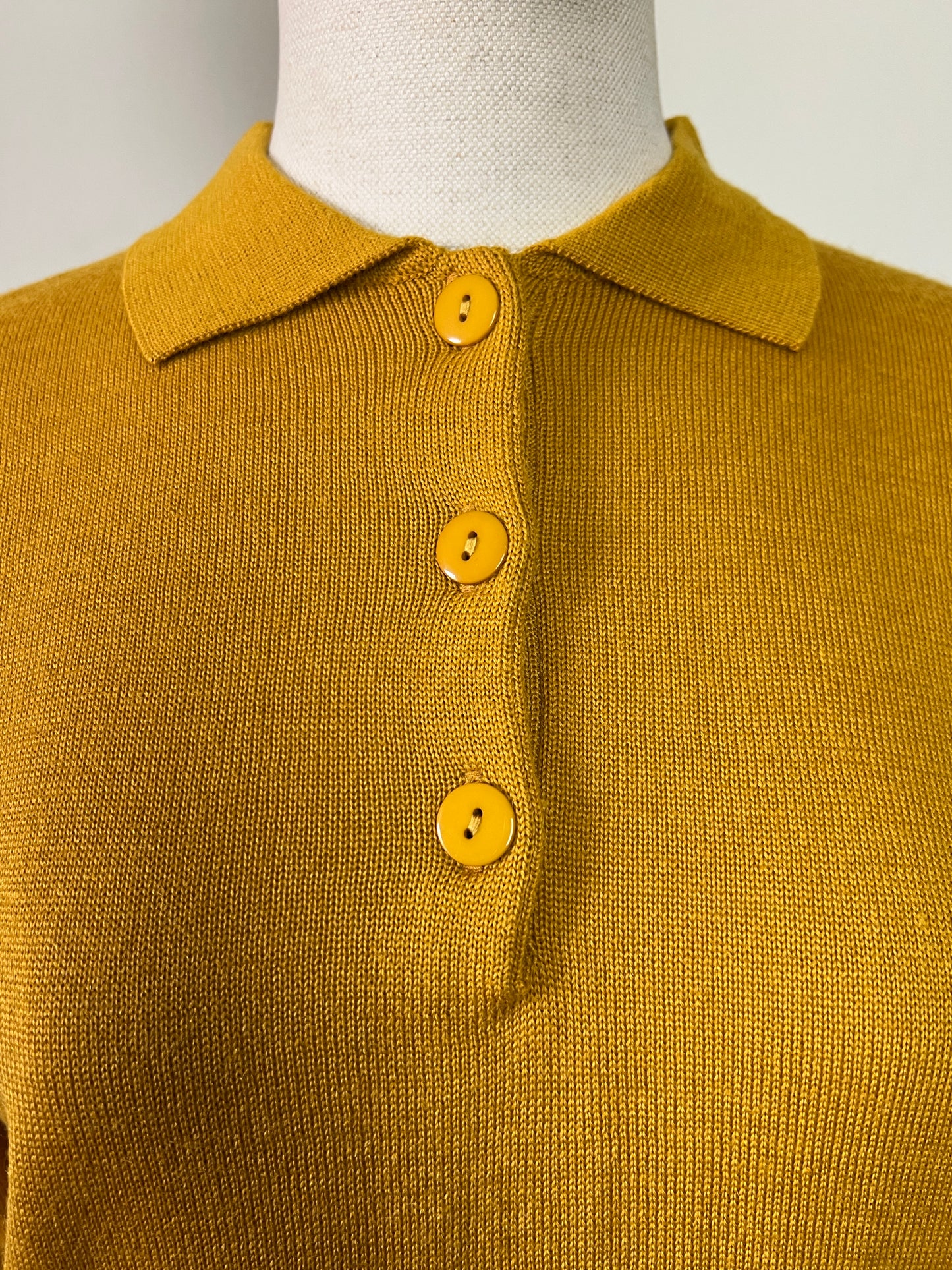 Pull Vintage Charmance Col Boutonné - Laine et Acrylique Moutarde - T. 42