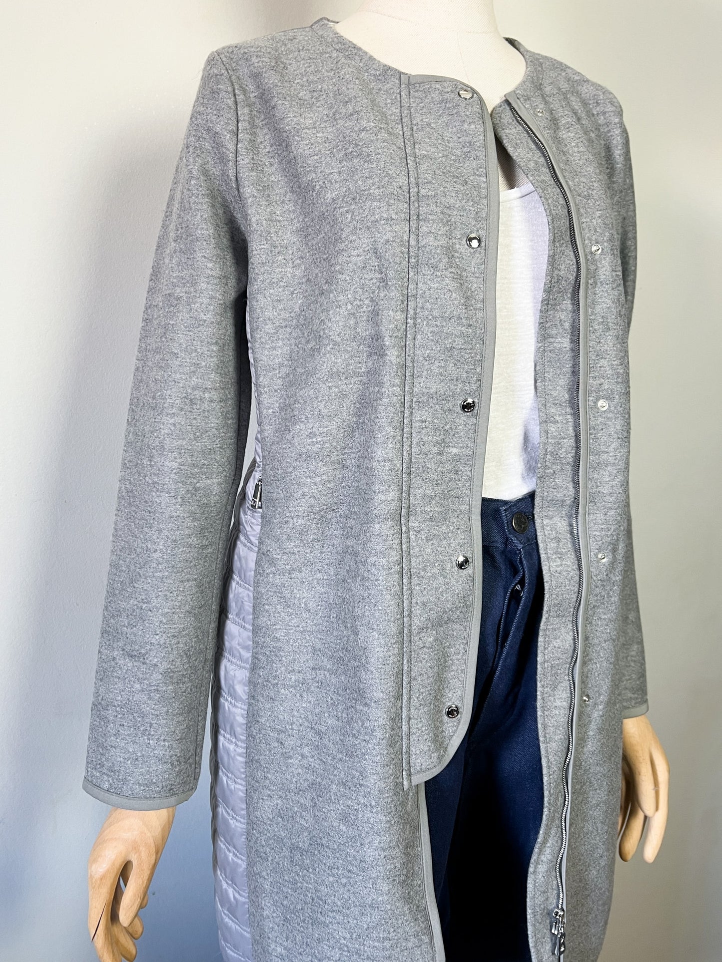 Manteau Luxe Bogner Bi-Matière - Laine Vierge & Polyamide Matelassé Gris - T. 36