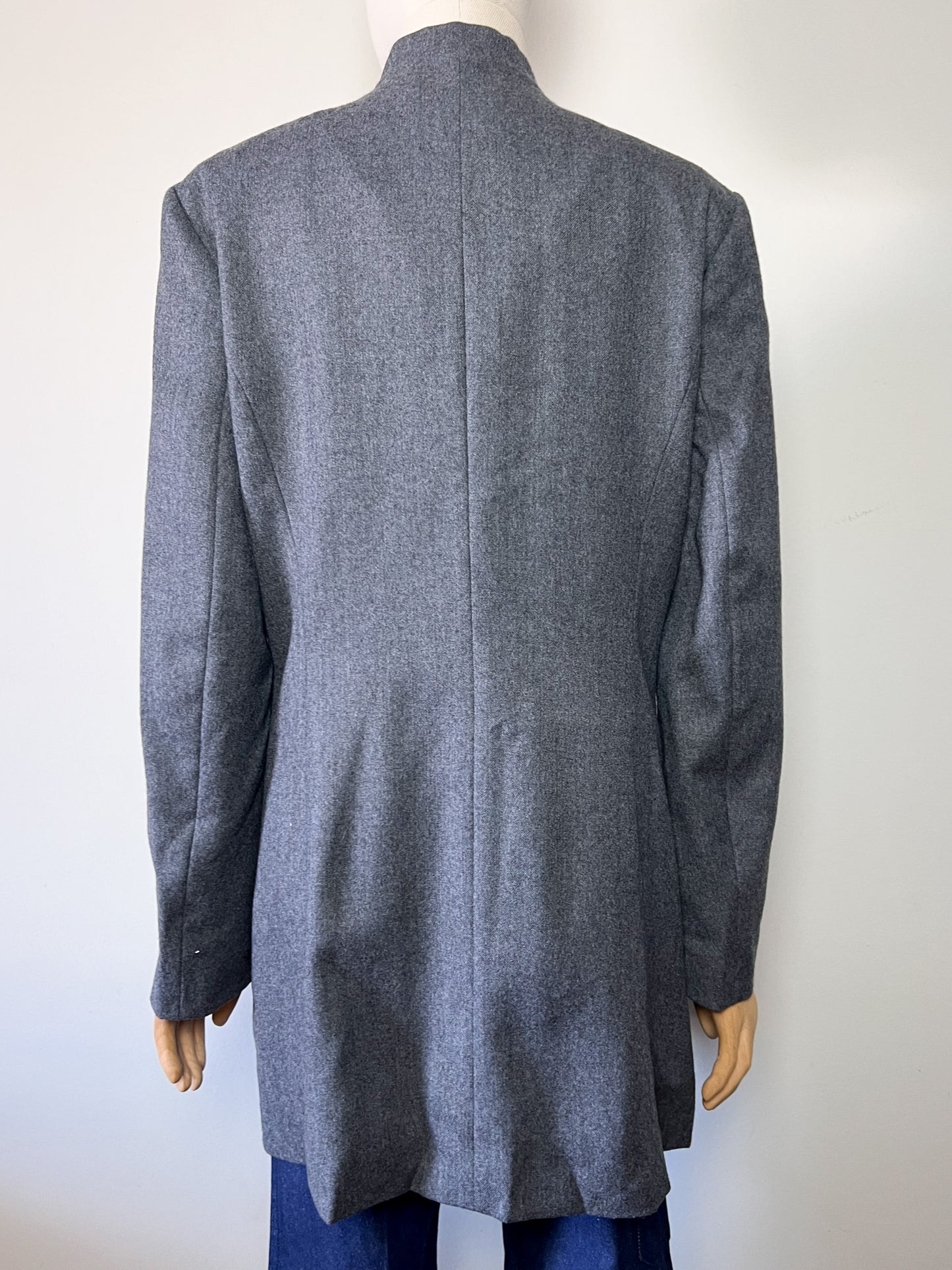 Manteau Armand Ventilo Vintage - Laine Grise Brodée - Col Montant - Années 80/90 - T. 42