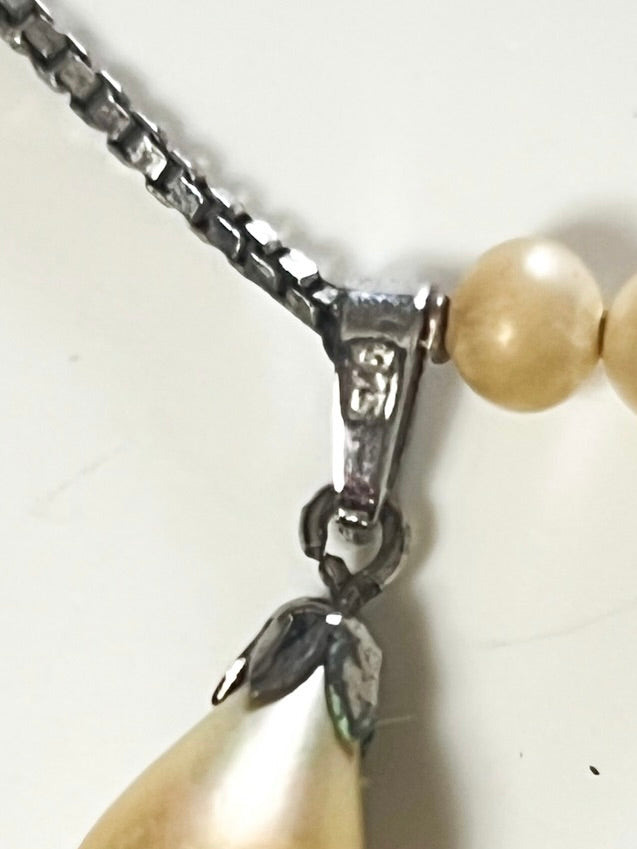 Collier vintage Art Déco en Argent 925 & perles – Pendentif goutte