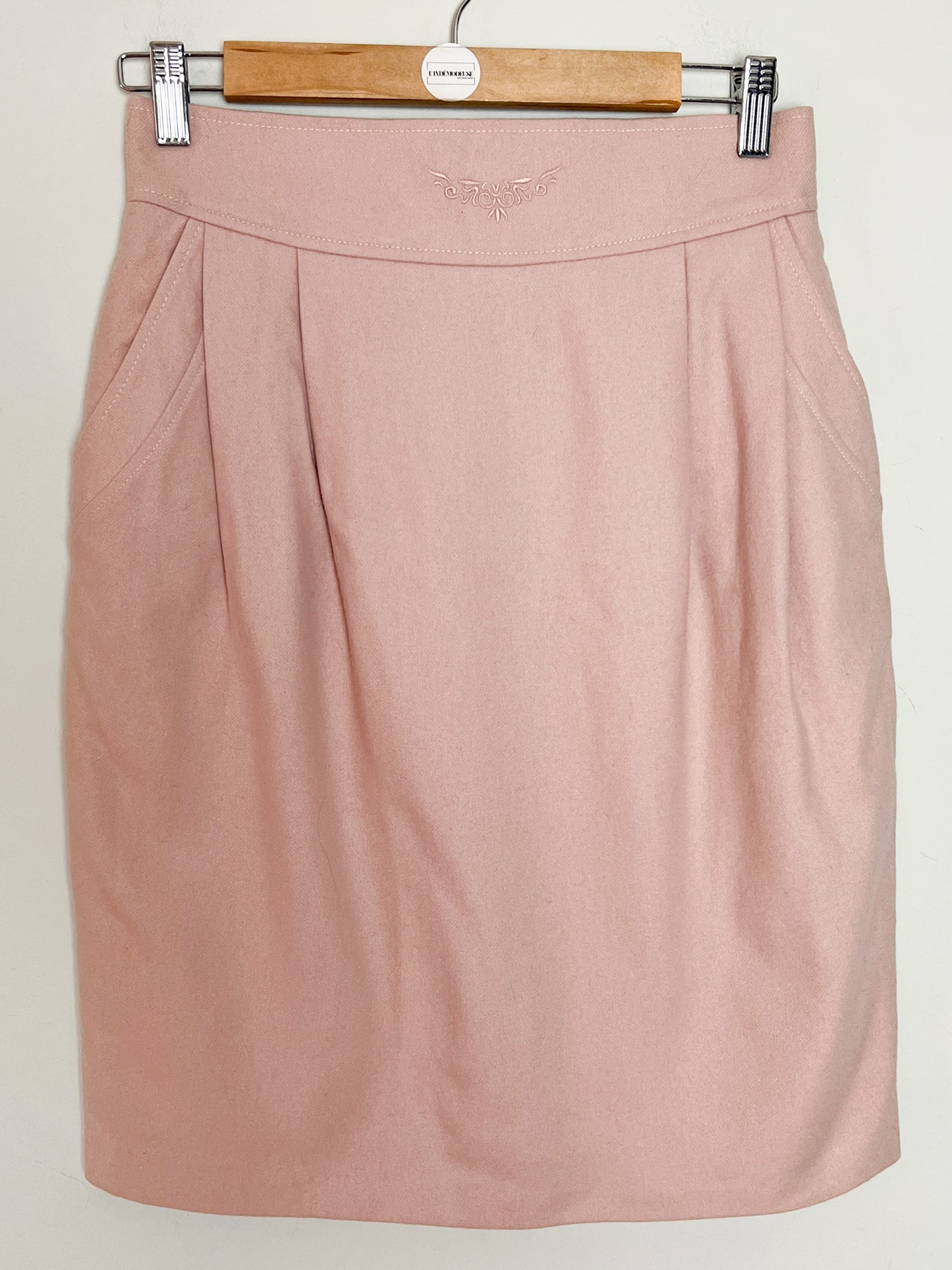 Jupe Cloche Vintage Infinitif - Laine Rose Pâle Brodée - Années 80/90 - Taille 38