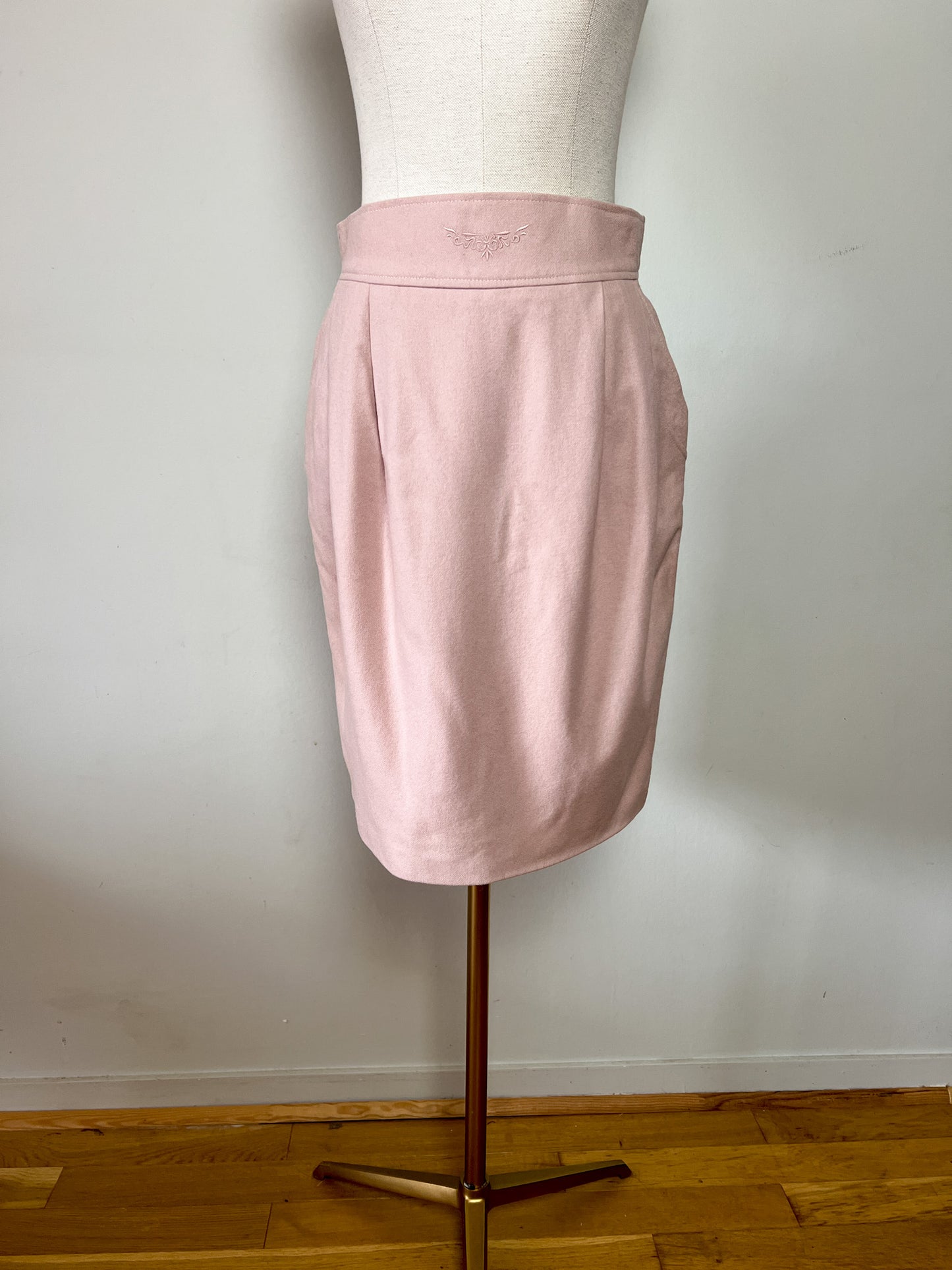 Jupe Cloche Vintage Infinitif - Laine Rose Pâle Brodée - Années 80/90 - Taille 38