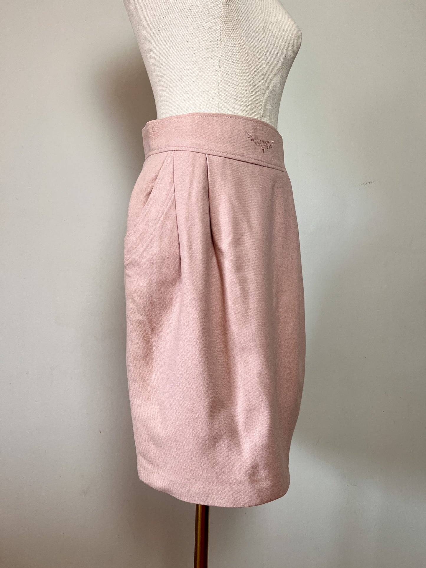Jupe Cloche Vintage Infinitif - Laine Rose Pâle Brodée - Années 80/90 - Taille 38