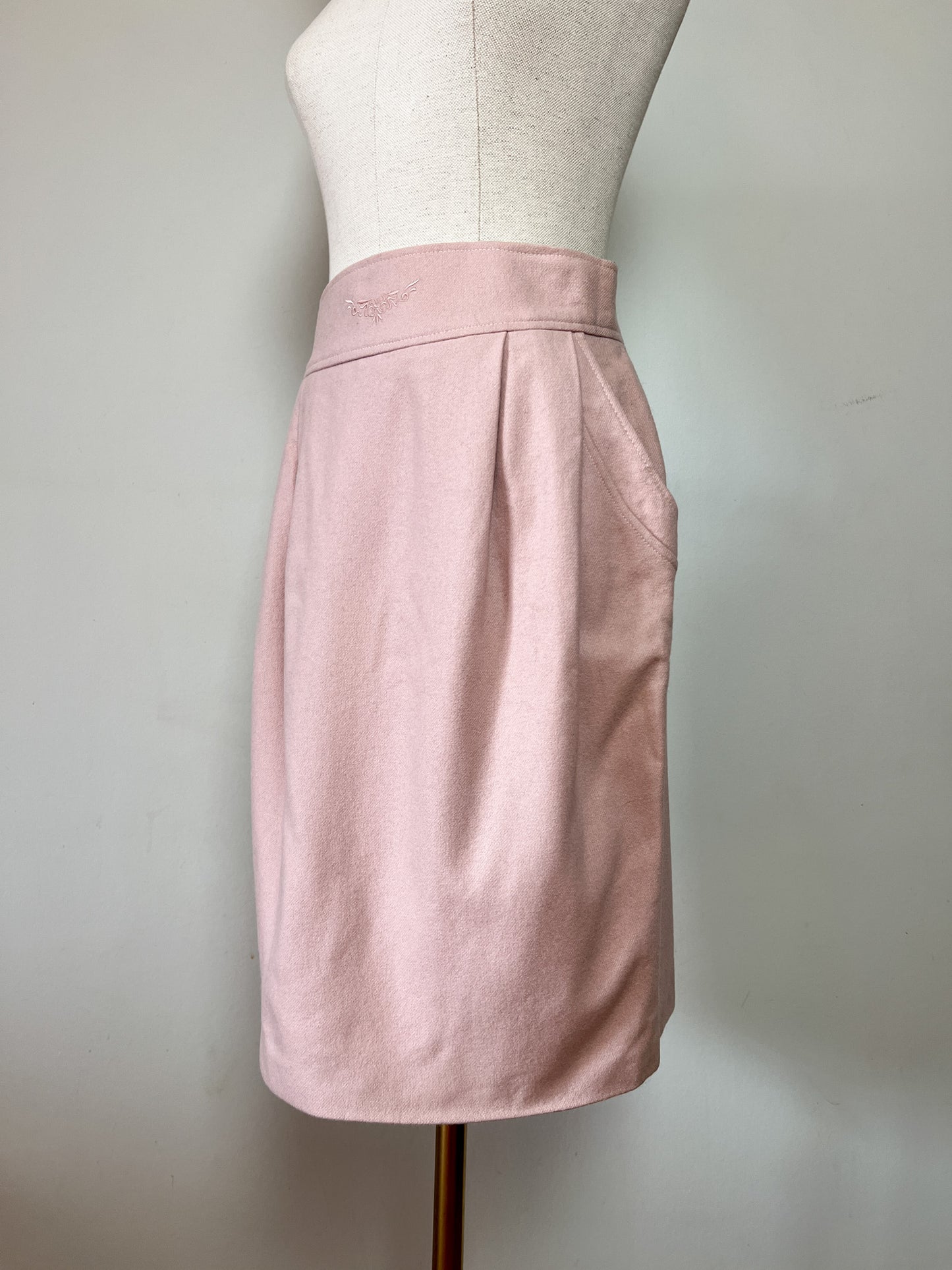 Jupe Cloche Vintage Infinitif - Laine Rose Pâle Brodée - Années 80/90 - Taille 38