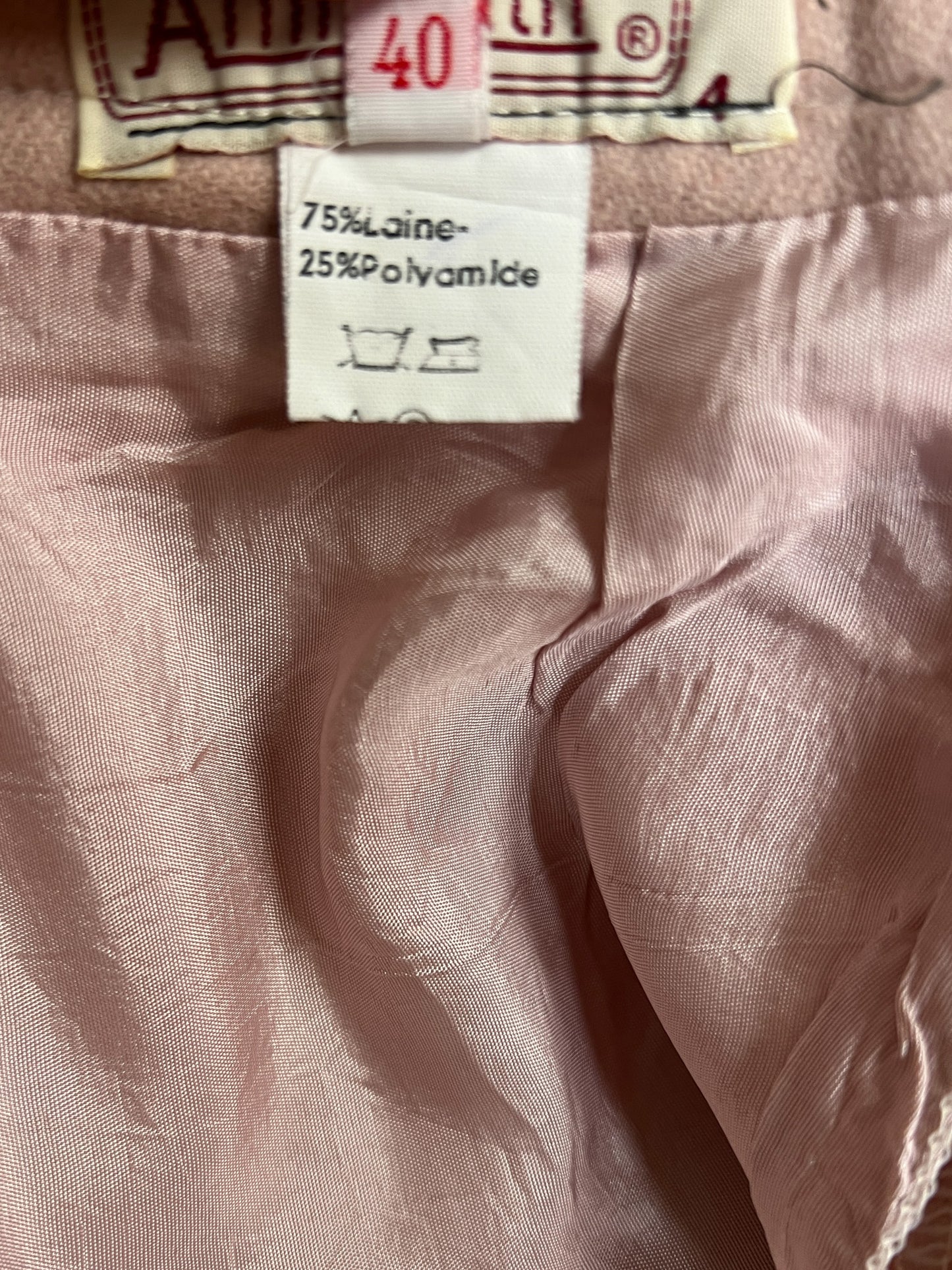 Jupe Cloche Vintage Infinitif - Laine Rose Pâle Brodée - Années 80/90 - Taille 38