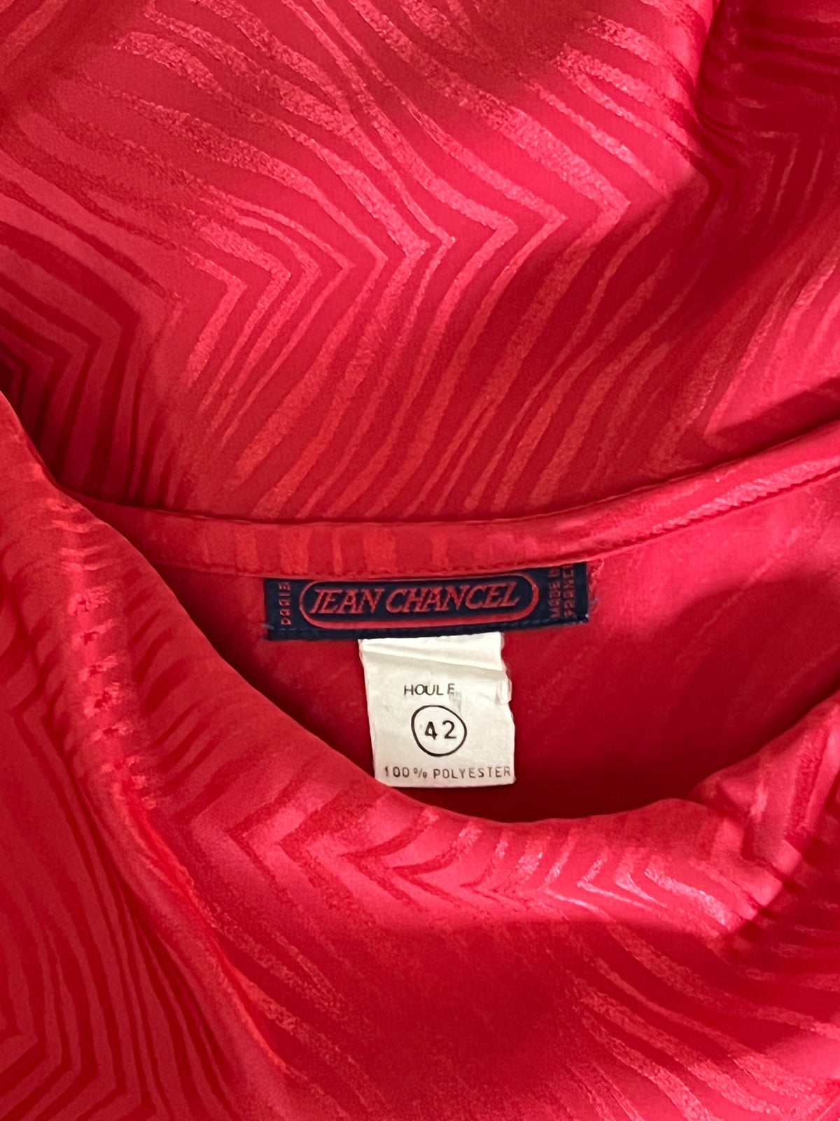 Blouse fluide vintage années 80 rouge damassée manches chauve-souris Jean Chancel Paris Made in France Taille 40/42