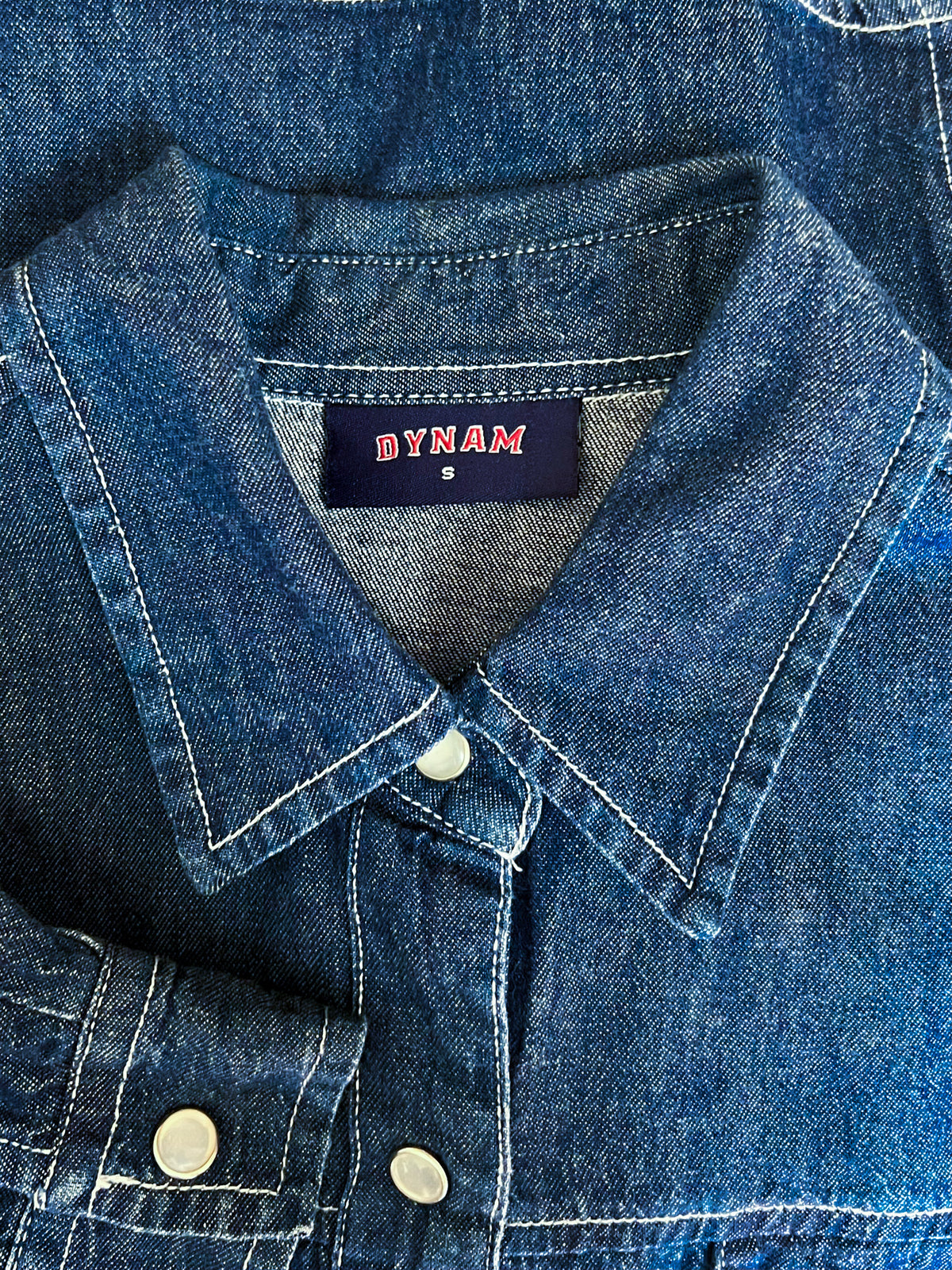 Chemise / surchemise en jean vintage années 90 style western à pressions nacrées — Taille S (36/38)
