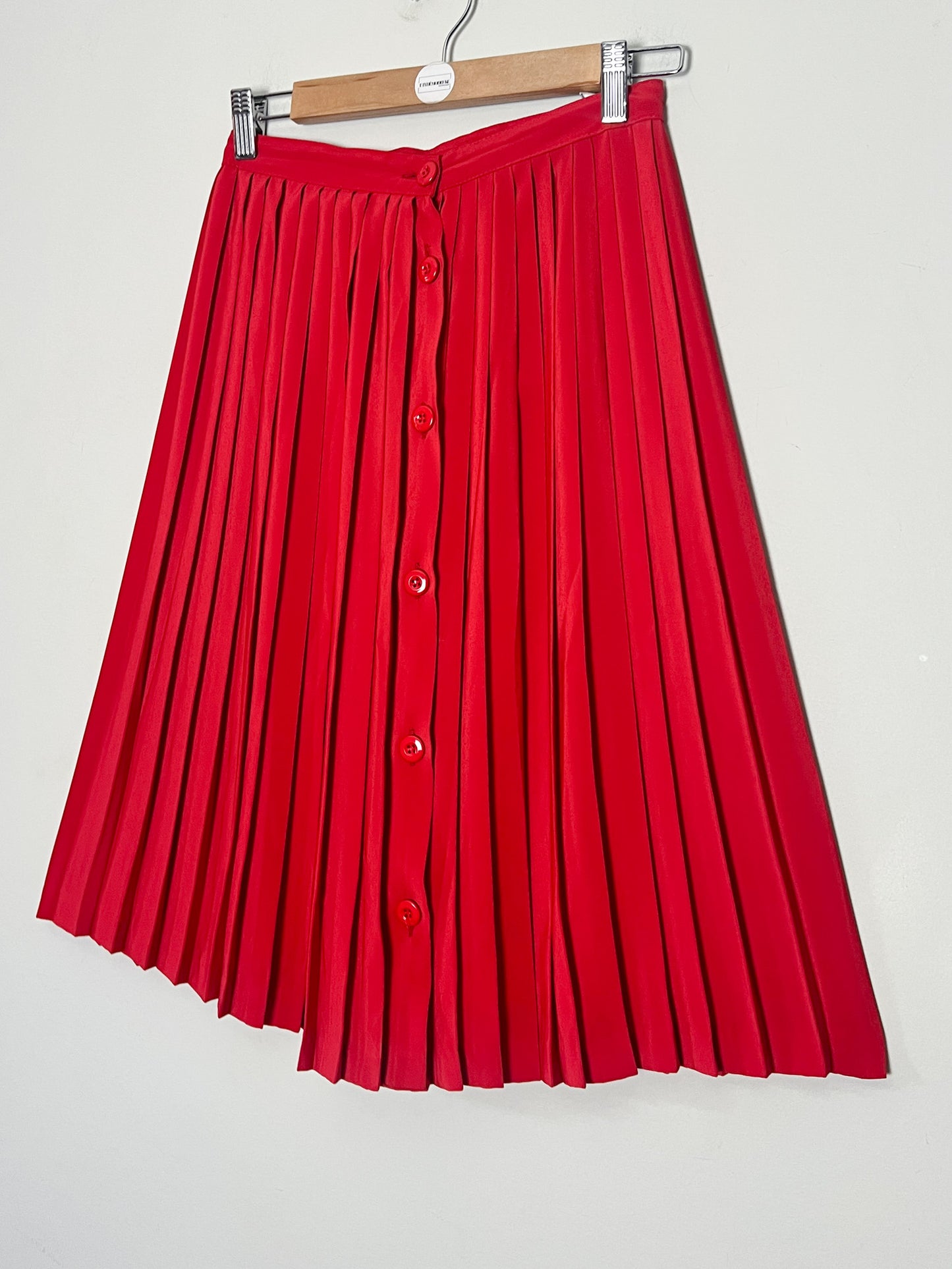 Jupe Vintage Plissée Rouge Boutonnée Devant - 100% Polyester - Made in France - Années 70/80 - T. 36 FR (S)