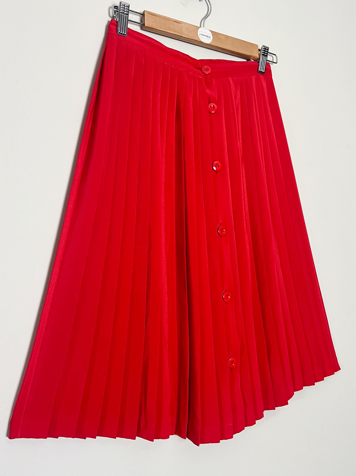 Jupe Vintage Plissée Rouge Boutonnée Devant - 100% Polyester - Made in France - Années 70/80 - T. 36 FR (S)