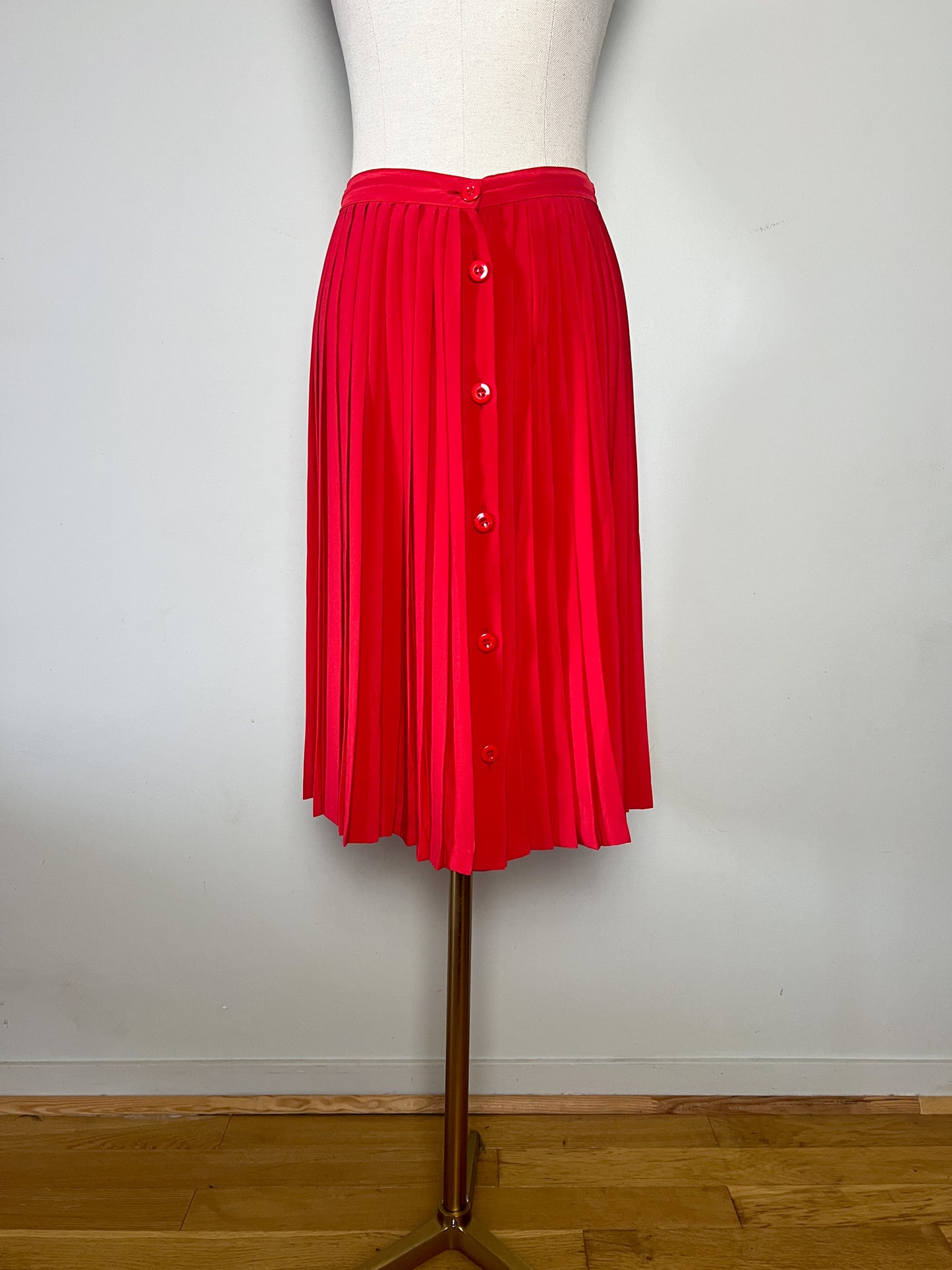 Jupe Vintage Plissée Rouge Boutonnée Devant - 100% Polyester - Made in France - Années 70/80 - T. 36 FR (S)