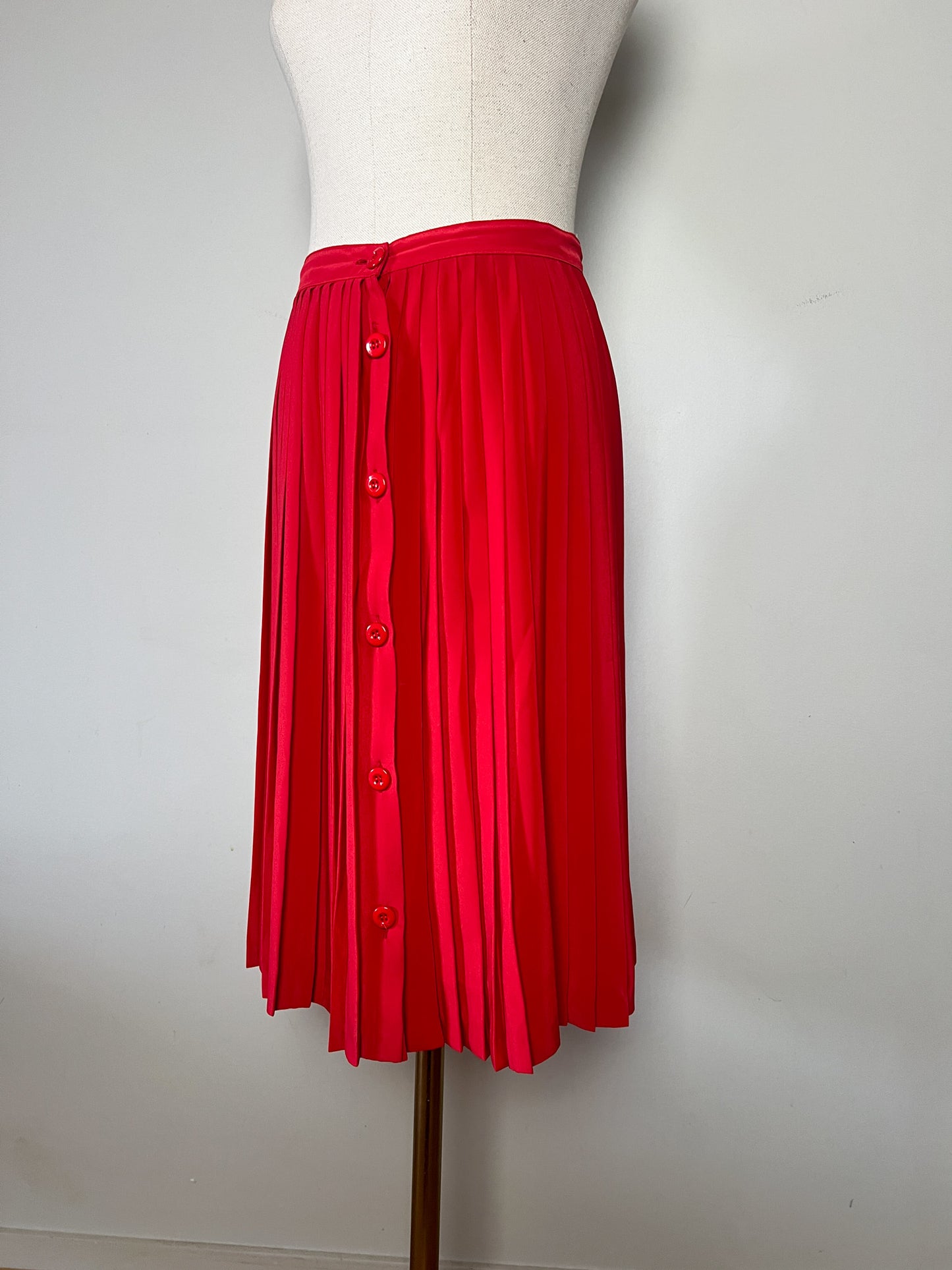 Jupe Vintage Plissée Rouge Boutonnée Devant - 100% Polyester - Made in France - Années 70/80 - T. 36 FR (S)