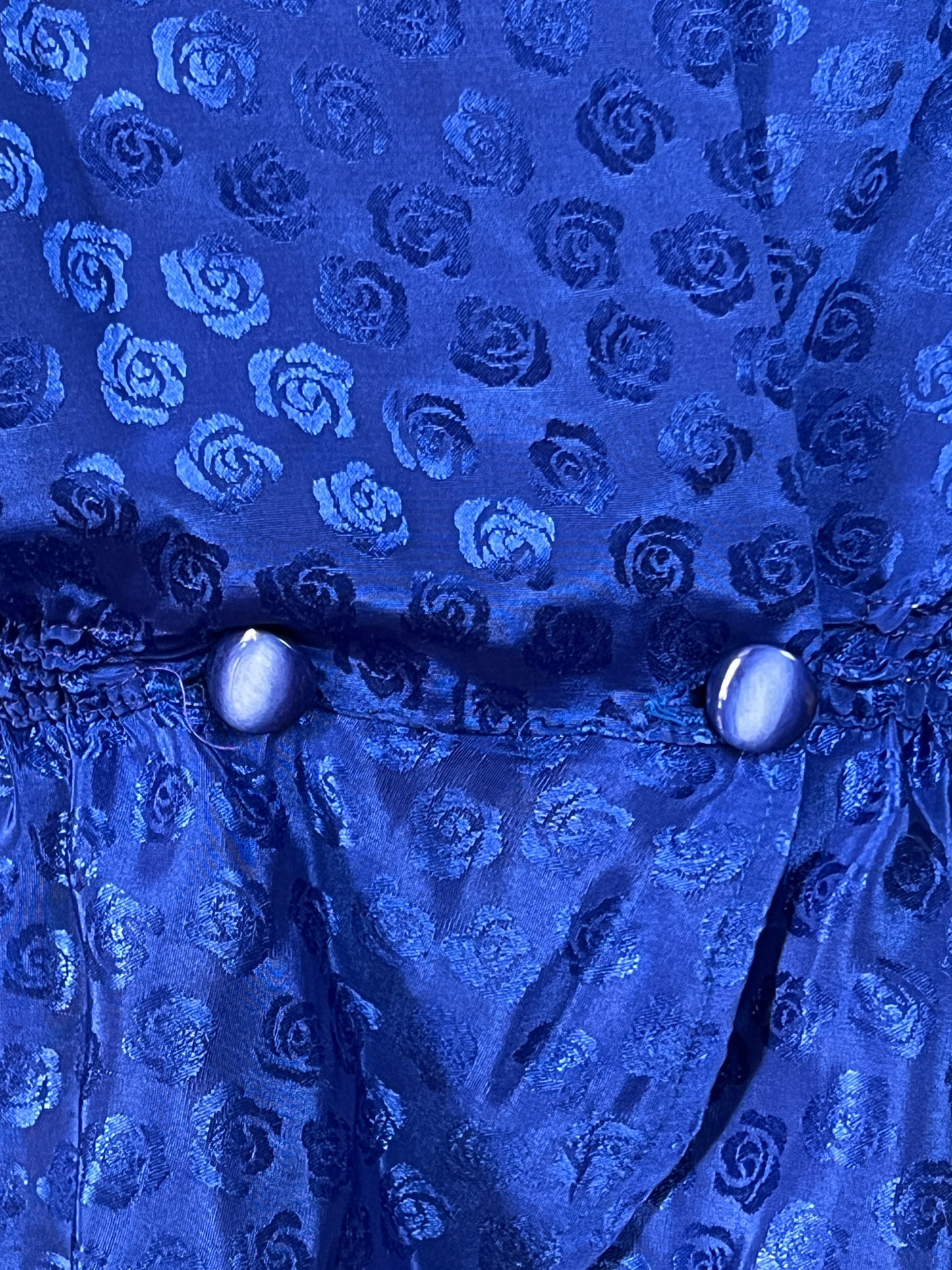 Blouse Vintage Années 80 Bleue Roi Damassée Roses - Croisée & Basques - T. 38 FR (M)