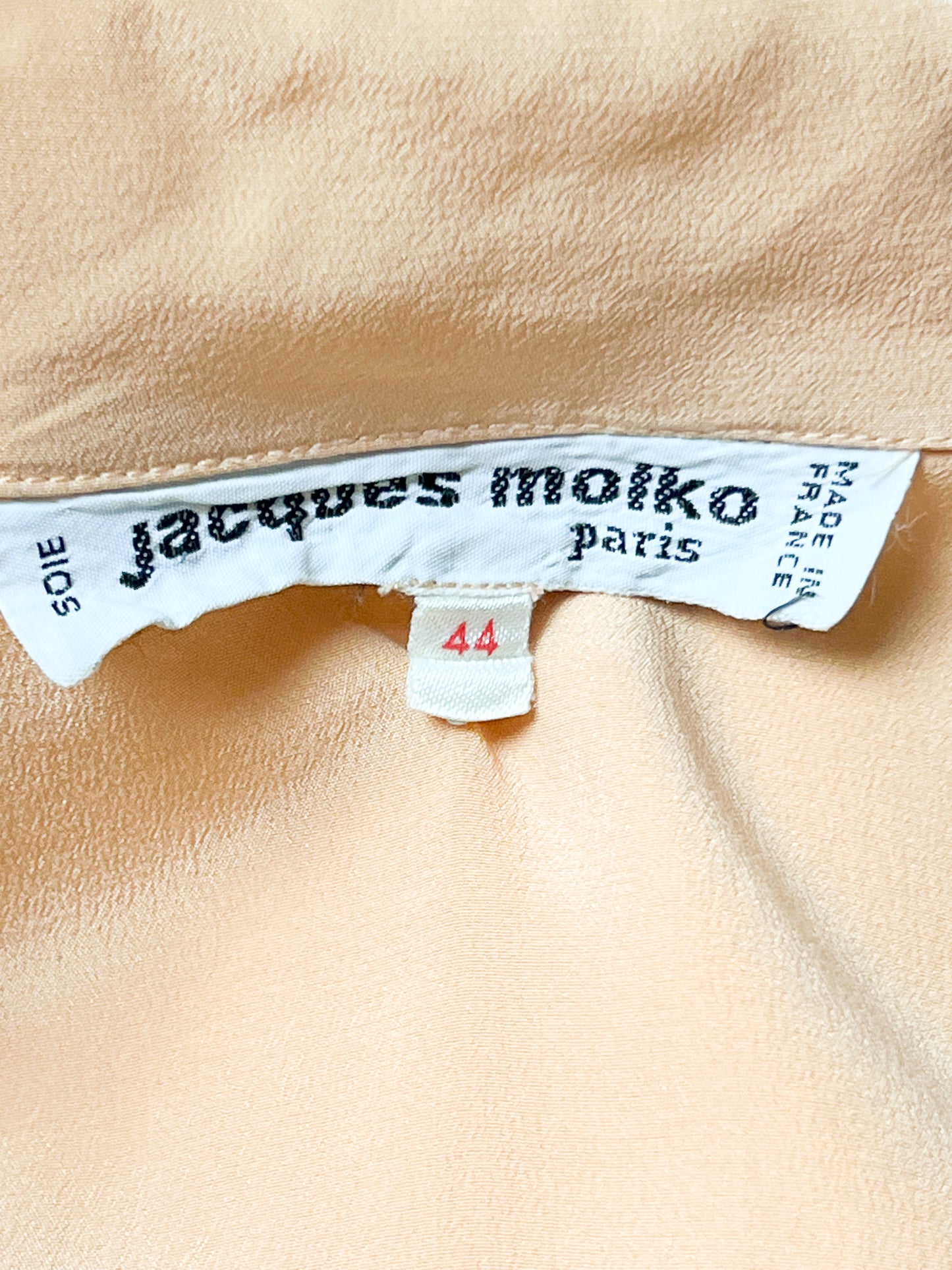 Chemisier Blouse Vintage Jacques Molko Paris - 100% Soie Jaune Abricot - Épaulettes & Boutons Fantaisie - Années 80 - T. 44 FR (XL)