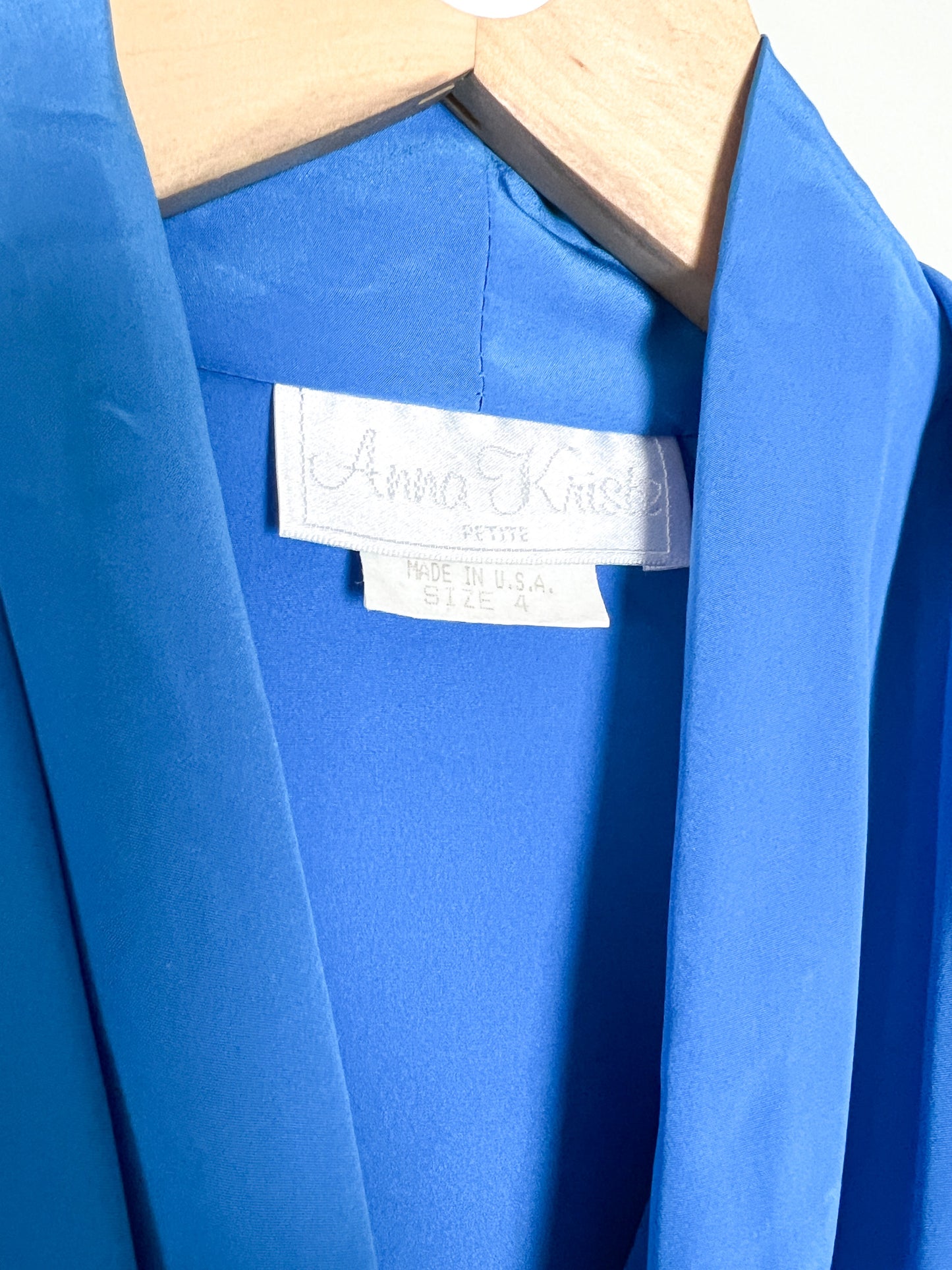 Chemisier Blouse Vintage Anna Kriste - Drapé Sophistiqué Bleu Cobalt - Épaulettes & Style Années 80 - T. 36 FR (S)