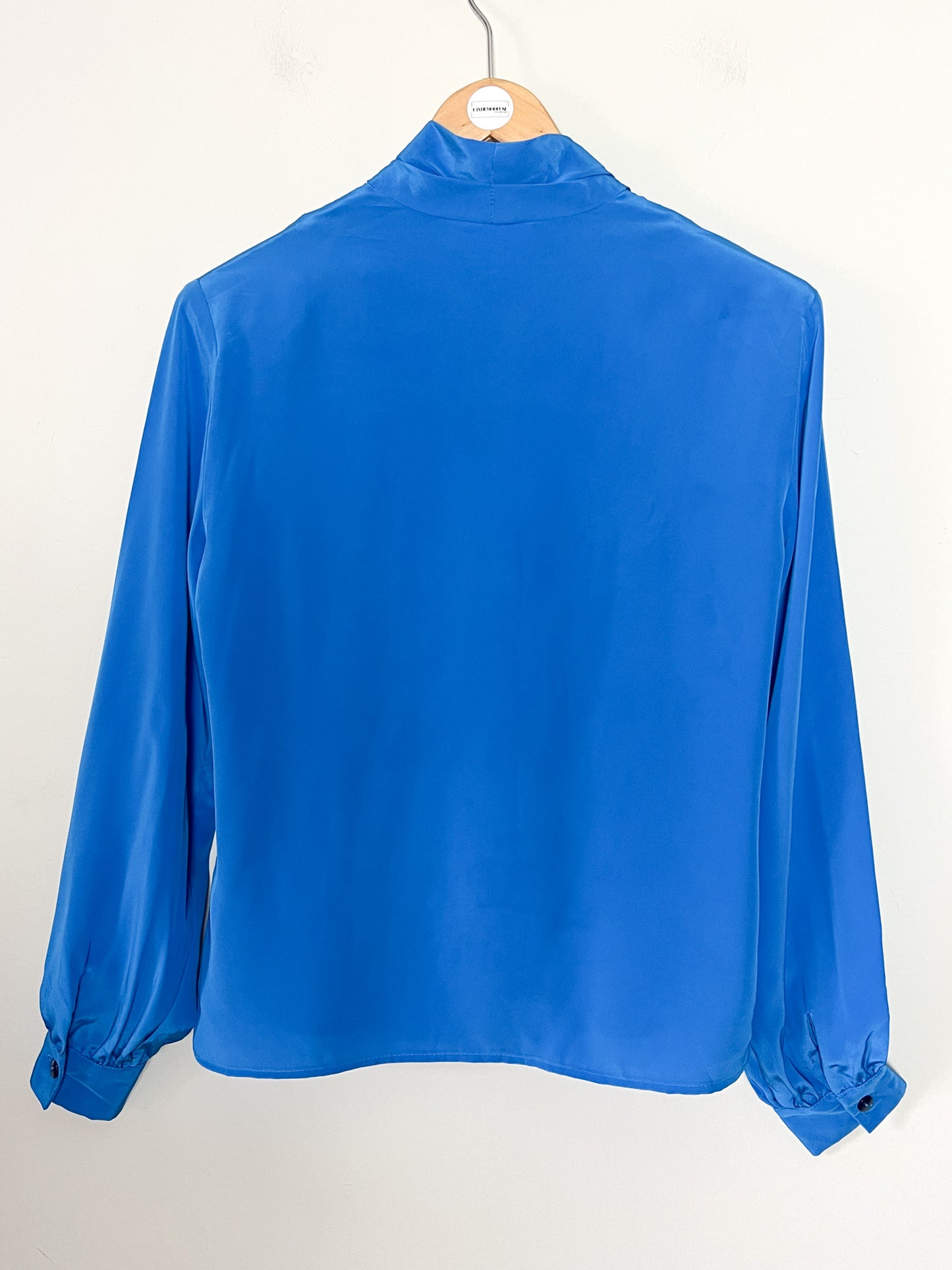Chemisier Blouse Vintage Anna Kriste - Drapé Sophistiqué Bleu Cobalt - Épaulettes & Style Années 80 - T. 36 FR (S)
