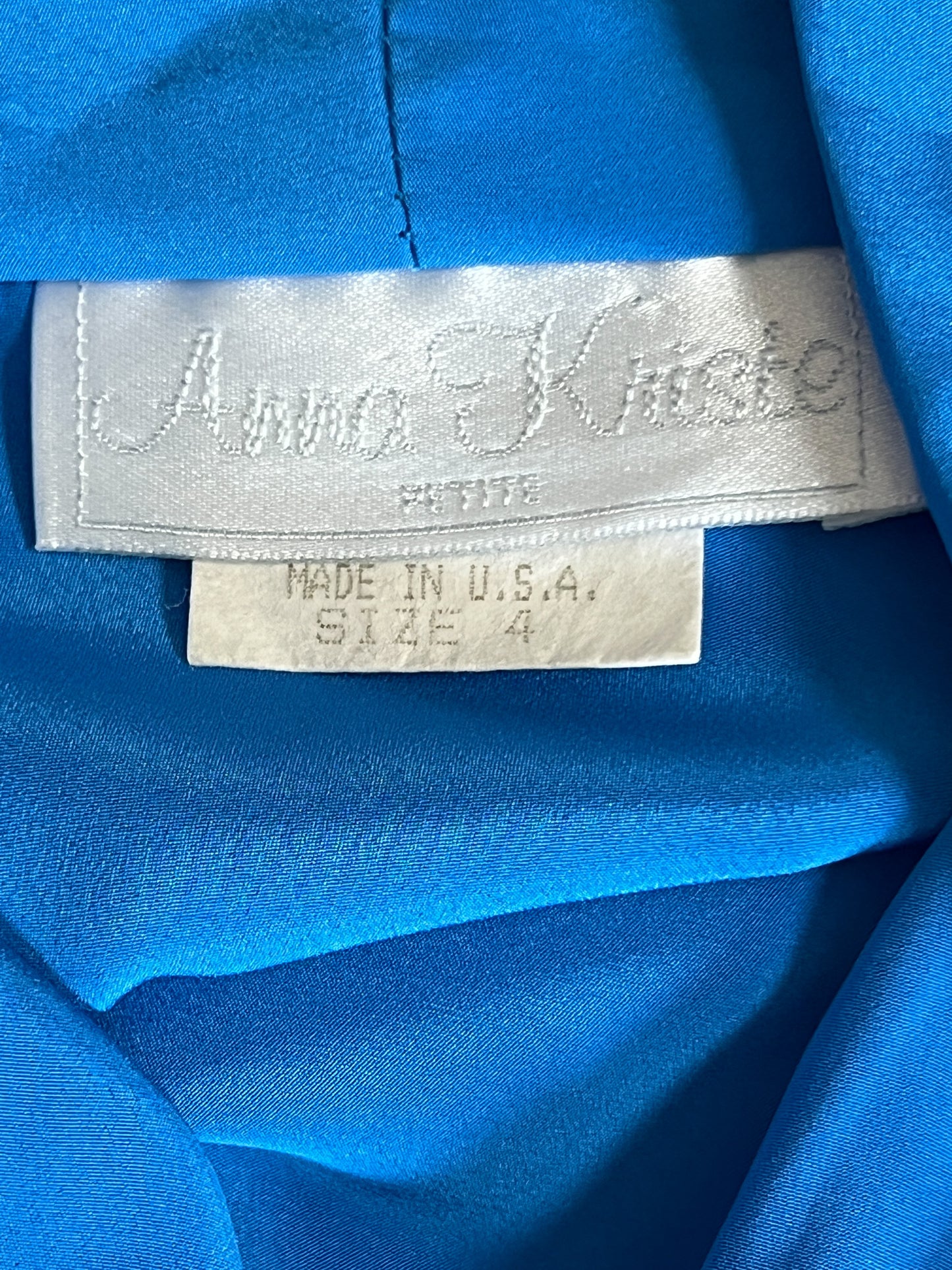 Chemisier Blouse Vintage Anna Kriste - Drapé Sophistiqué Bleu Cobalt - Épaulettes & Style Années 80 - T. 36 FR (S)