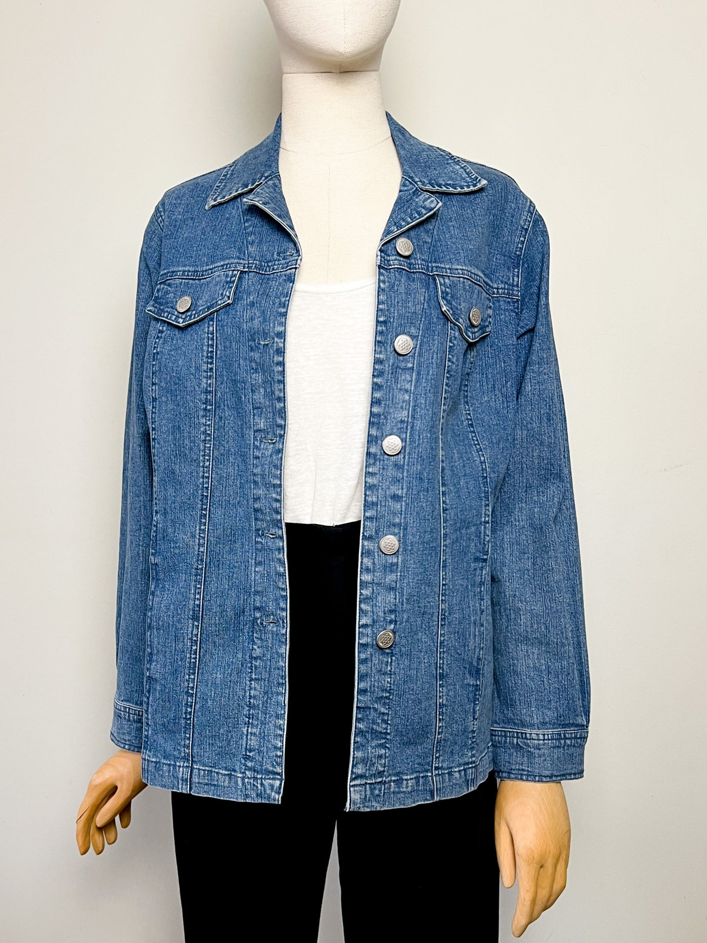 Veste-Chemise en Jean Vintage Damart - Coton Stretch & Coupe Longue Évasée - Taille 40 FR (L)