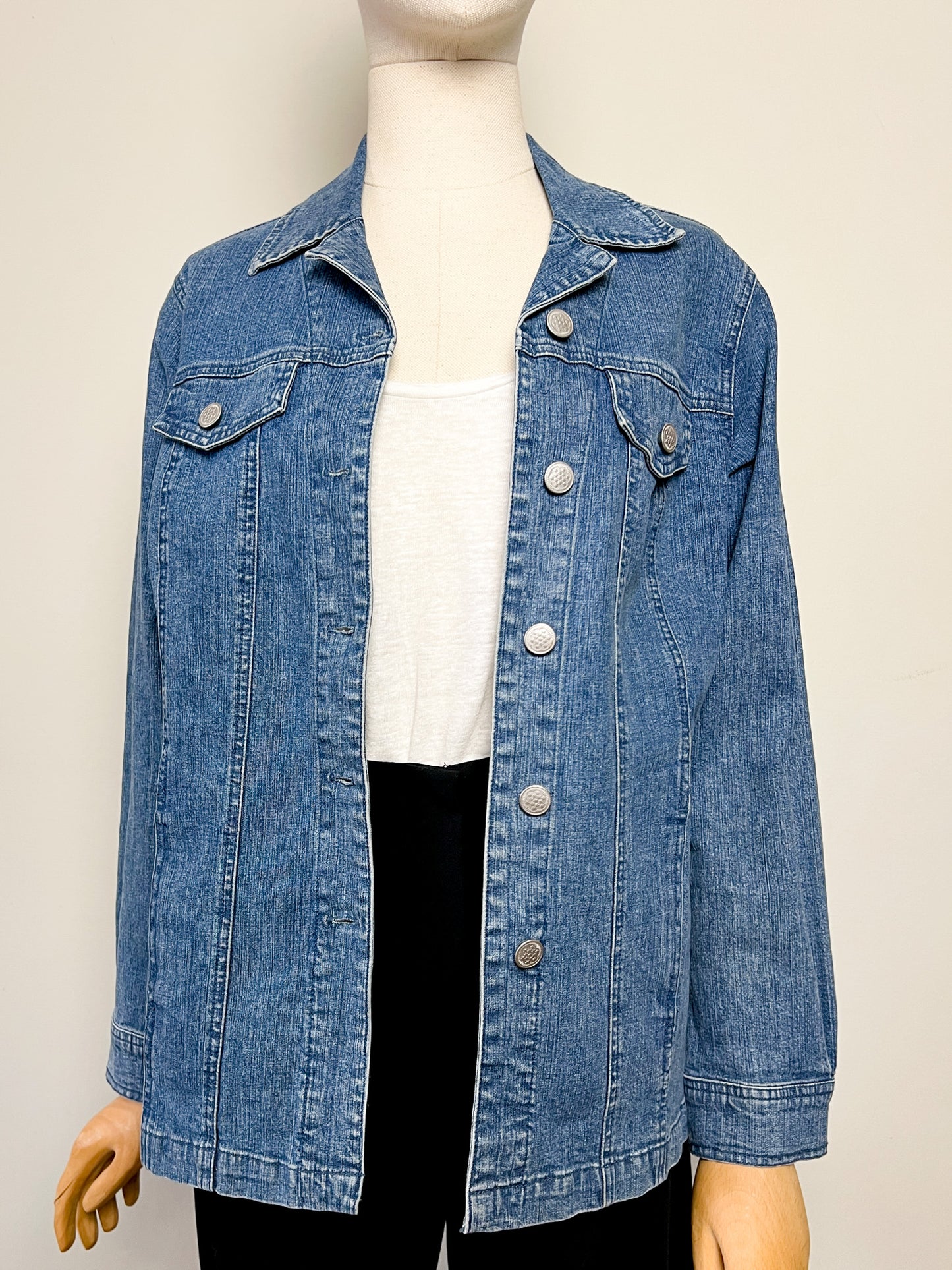 Veste-Chemise en Jean Vintage Damart - Coton Stretch & Coupe Longue Évasée - Taille 40 FR (L)
